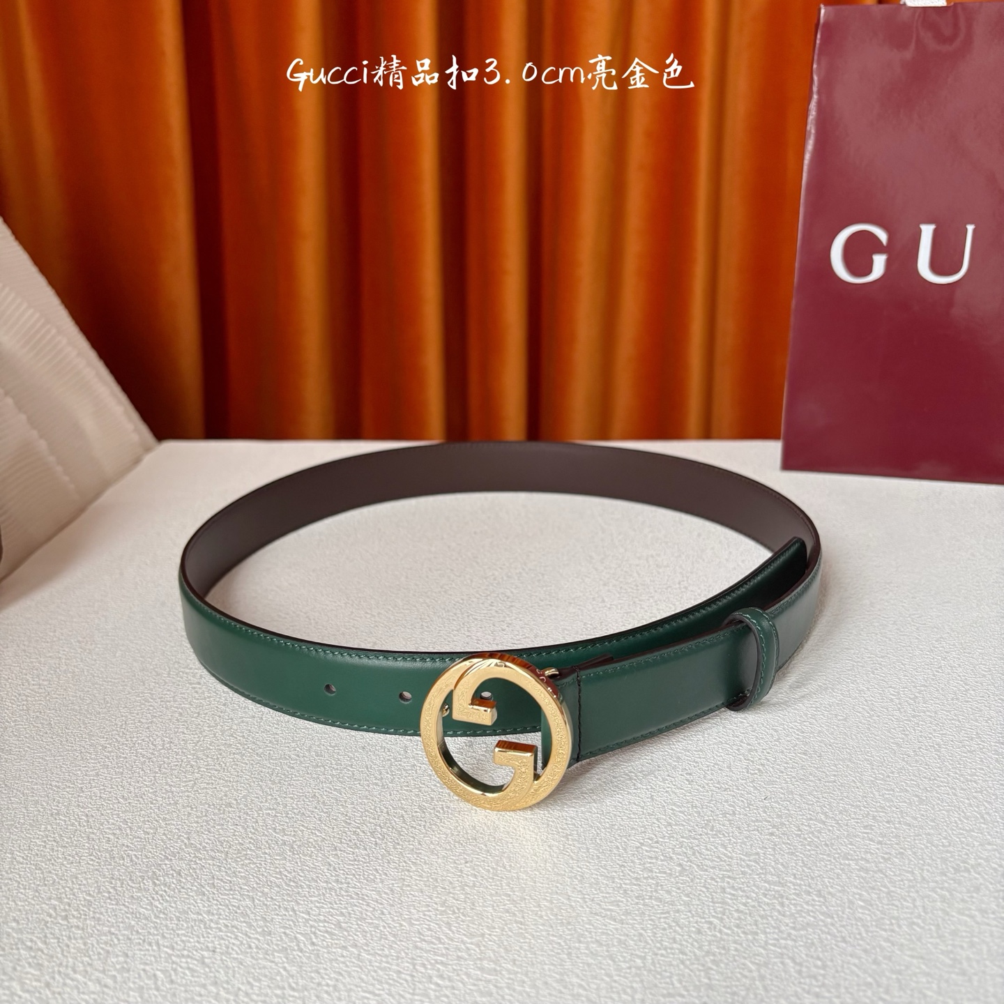 【Gucci】：原单面头层牛皮腰带搭配平纹咖色底，经典G字铜扣，时尚大方，古奇又一经典之作，宽度3.0c