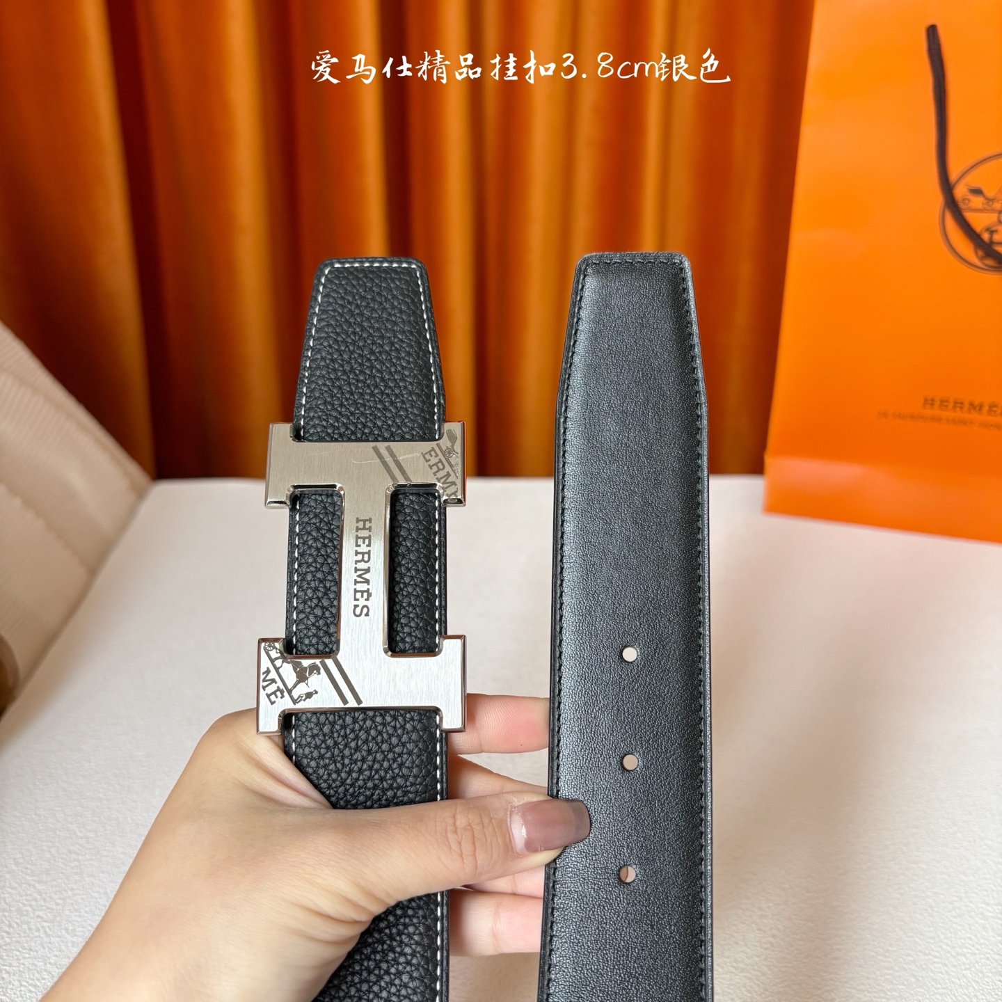 【爱马仕】Hermes 原单爱马仕，宽3.8cm进口原版皮带身，双面可两面用，精品电镀五金 ！