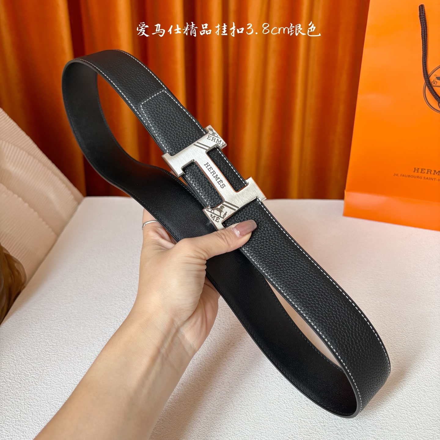 【爱马仕】Hermes 原单爱马仕，宽3.8cm进口原版皮带身，双面可两面用，精品电镀五金 ！