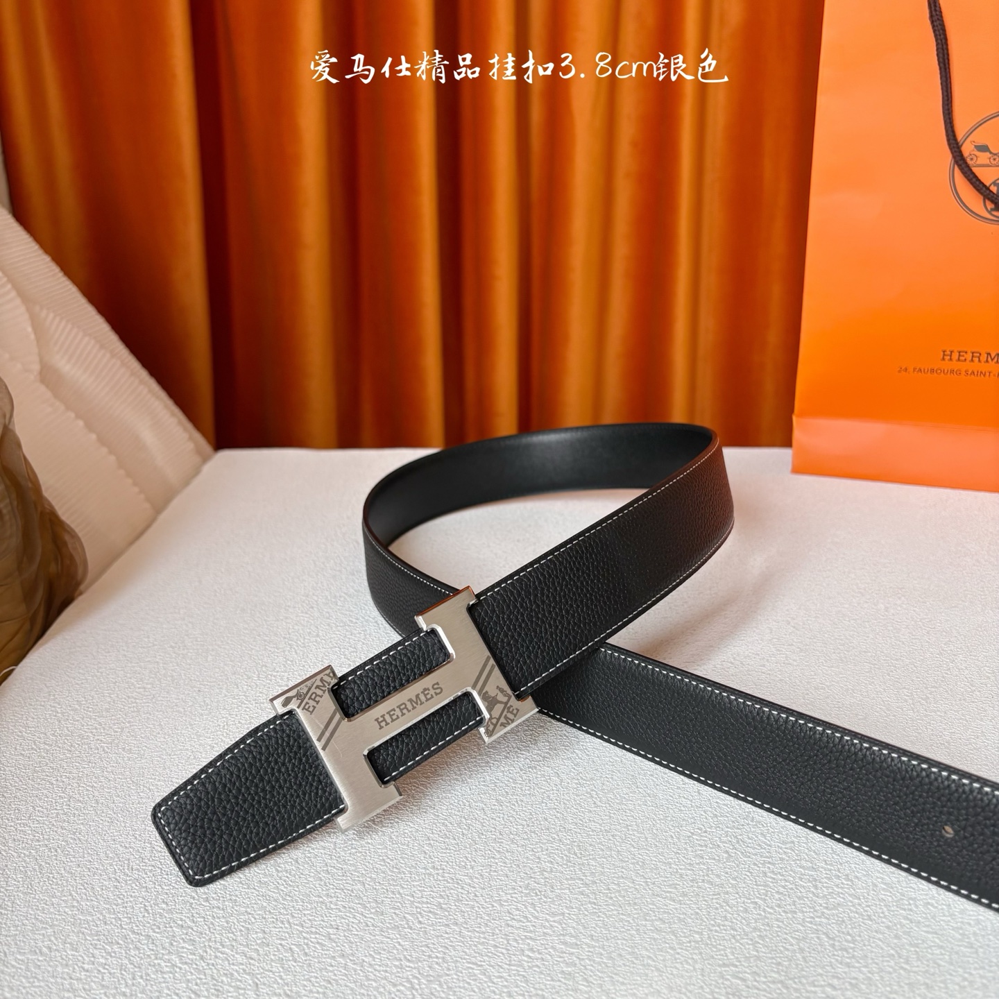 【爱马仕】Hermes 原单爱马仕，宽3.8cm进口原版皮带身，双面可两面用，精品电镀五金 ！