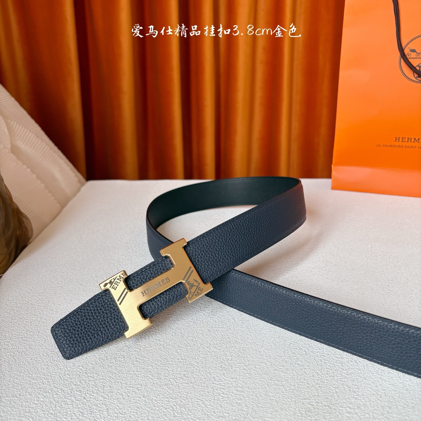 【爱马仕】Hermes 原单爱马仕，宽3.8cm进口原版皮带身，双面可两面用，精品电镀五金 ！