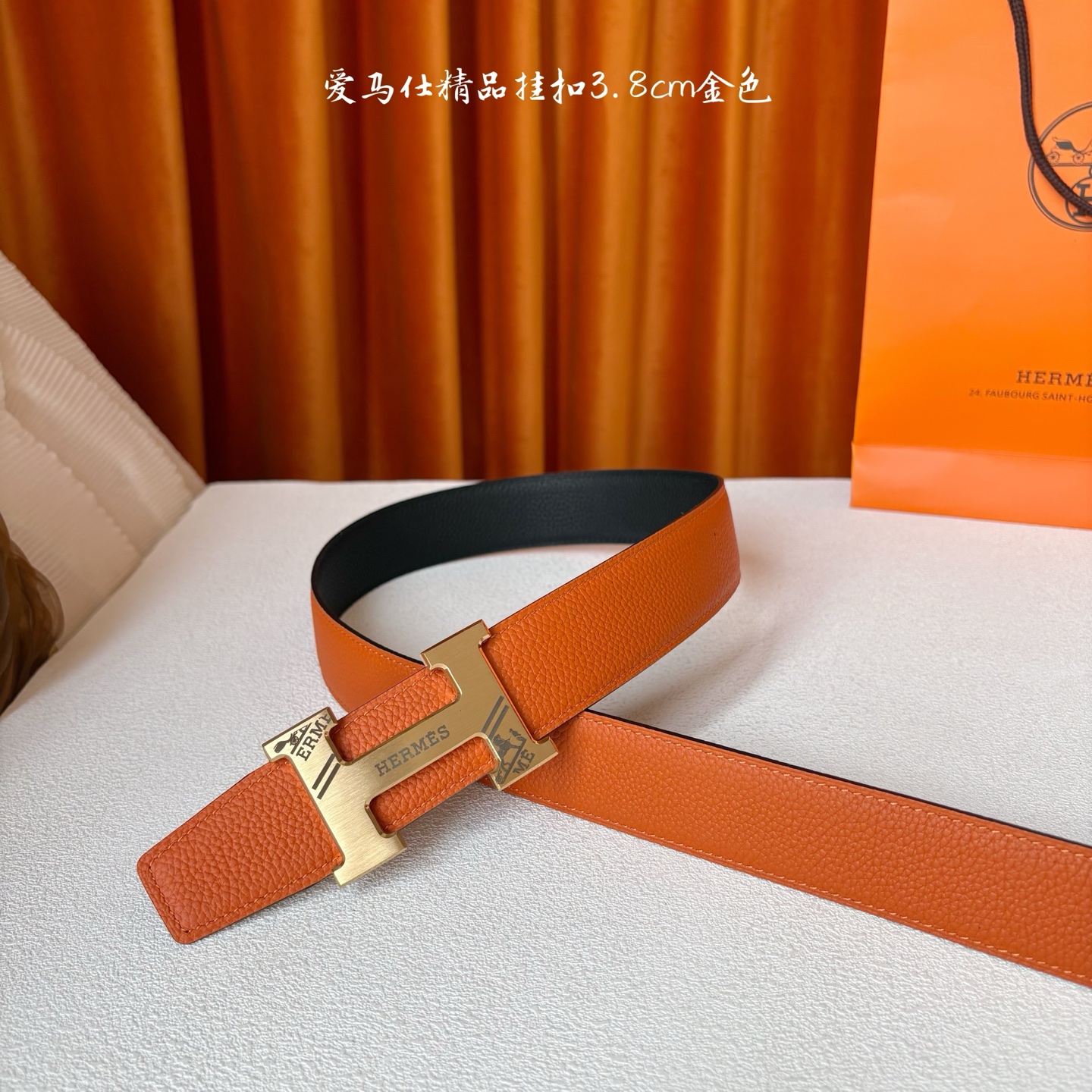 【爱马仕】Hermes 原单爱马仕，宽3.8cm进口原版皮带身，双面可两面用，精品电镀五金 ！