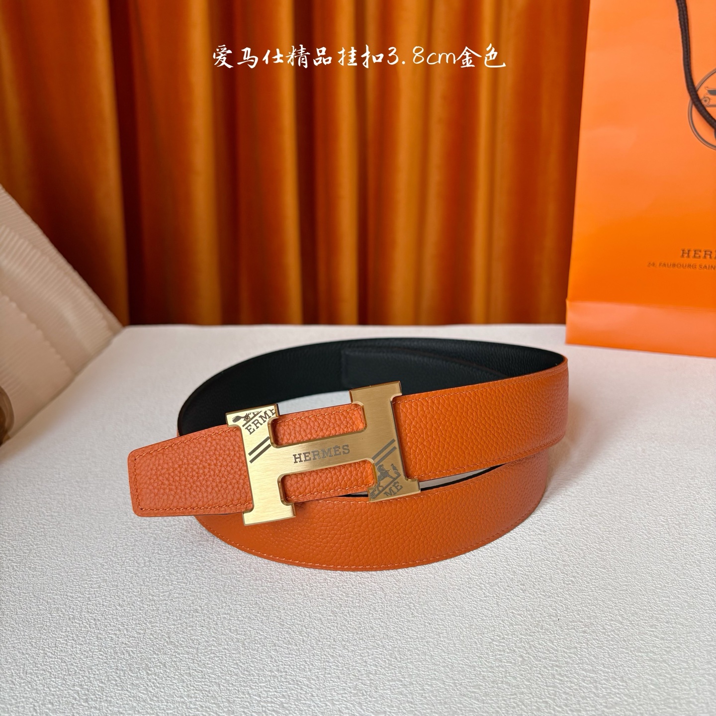 【爱马仕】Hermes 原单爱马仕，宽3.8cm进口原版皮带身，双面可两面用，精品电镀五金 ！