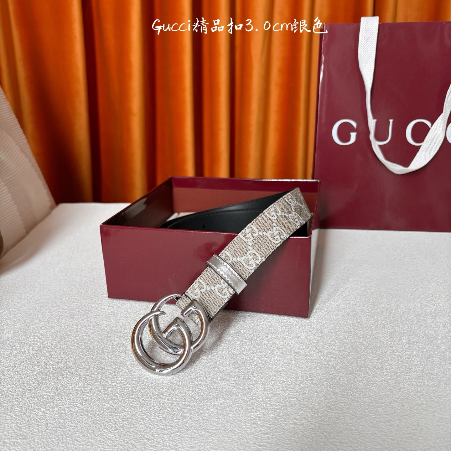 【Gucci】：原单面pvc印花腰带搭配原版皮底，经典双G扣，时尚大方，古奇又一时尚之作，宽度3.0cm