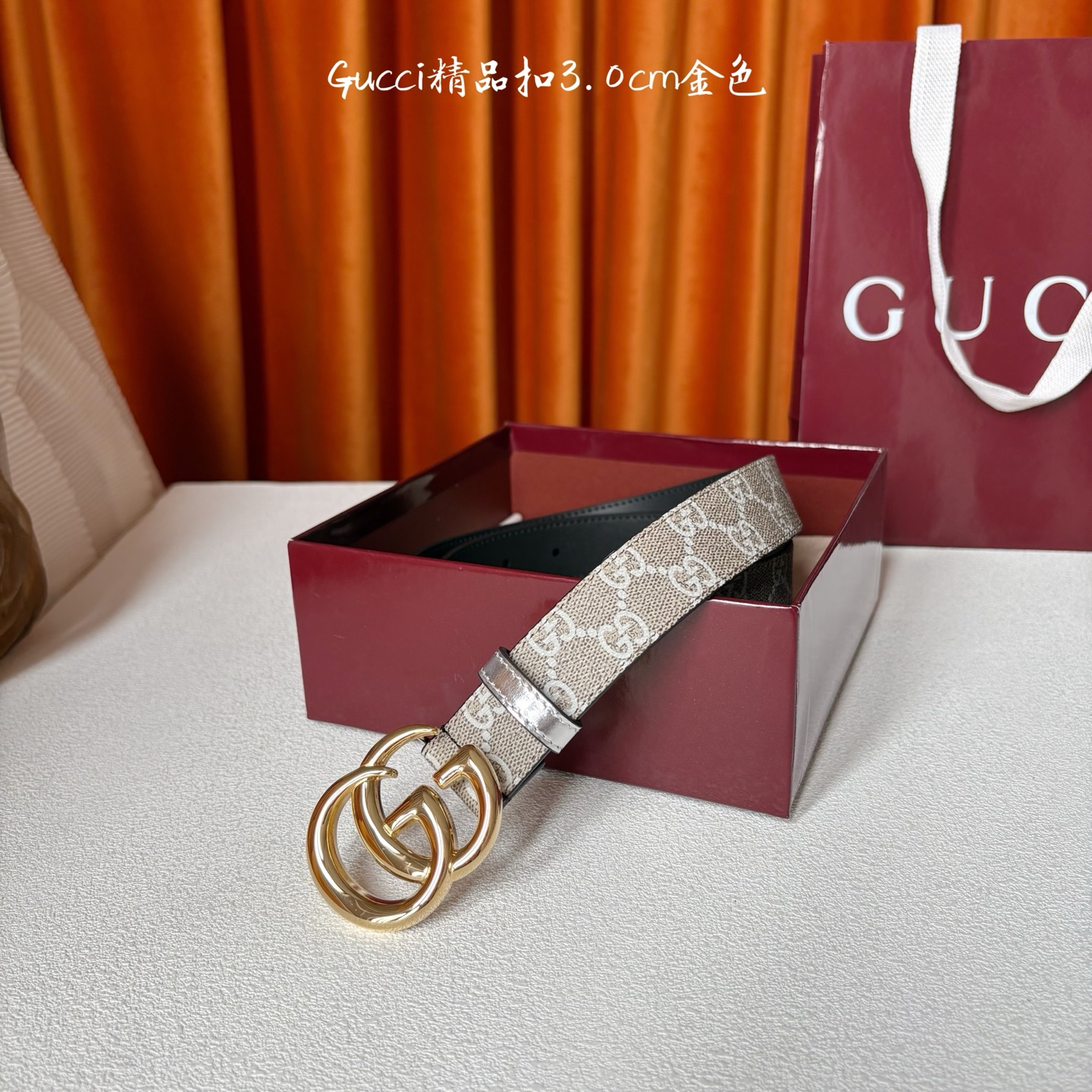 【Gucci】：原单面pvc印花腰带搭配原版皮底，经典双G扣，时尚大方，古奇又一时尚之作，宽度3.0cm