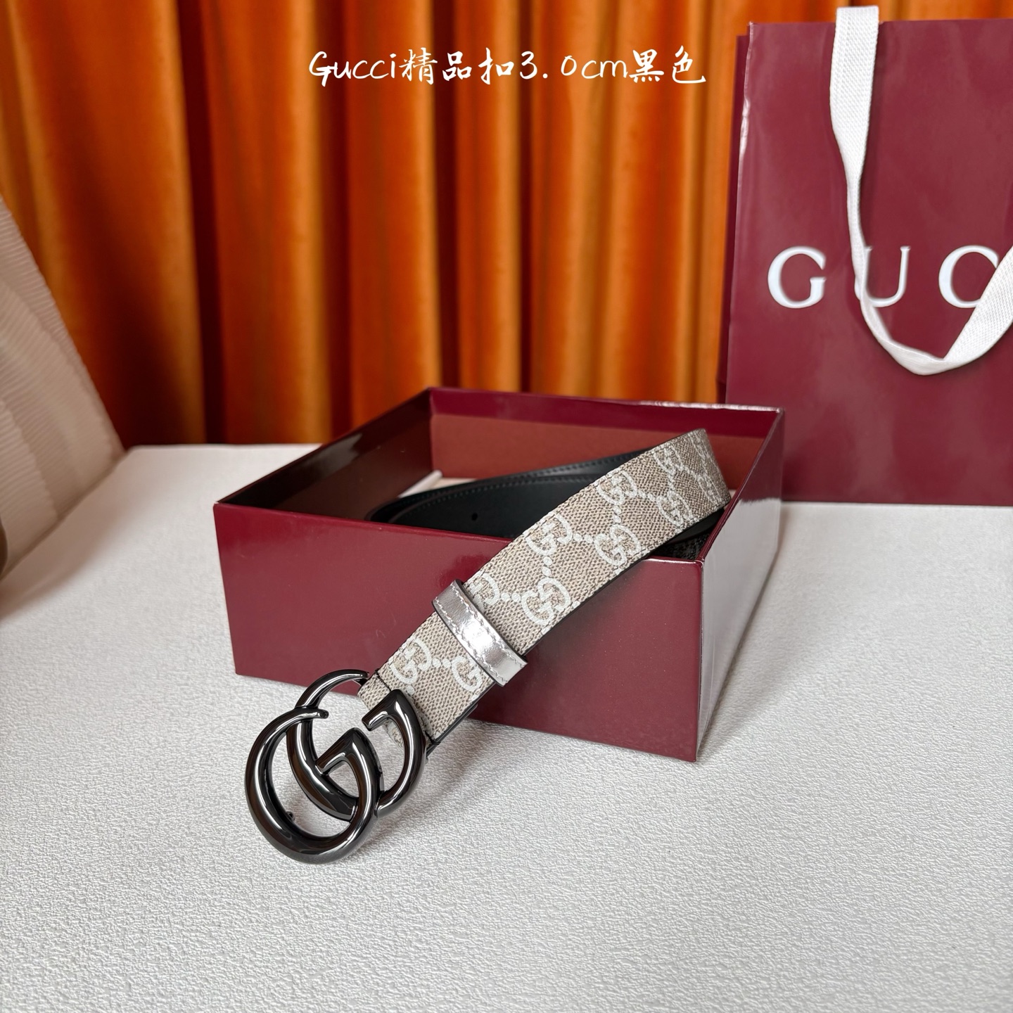 【Gucci】：原单面pvc印花腰带搭配原版皮底，经典双G扣，时尚大方，古奇又一时尚之作，宽度3.0cm