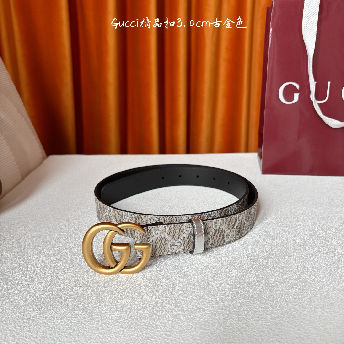 【Gucci】：原单面pvc印花腰带搭配原版皮底，经典双G扣，时尚大方，古奇又一时尚之作，宽度3.0cm
