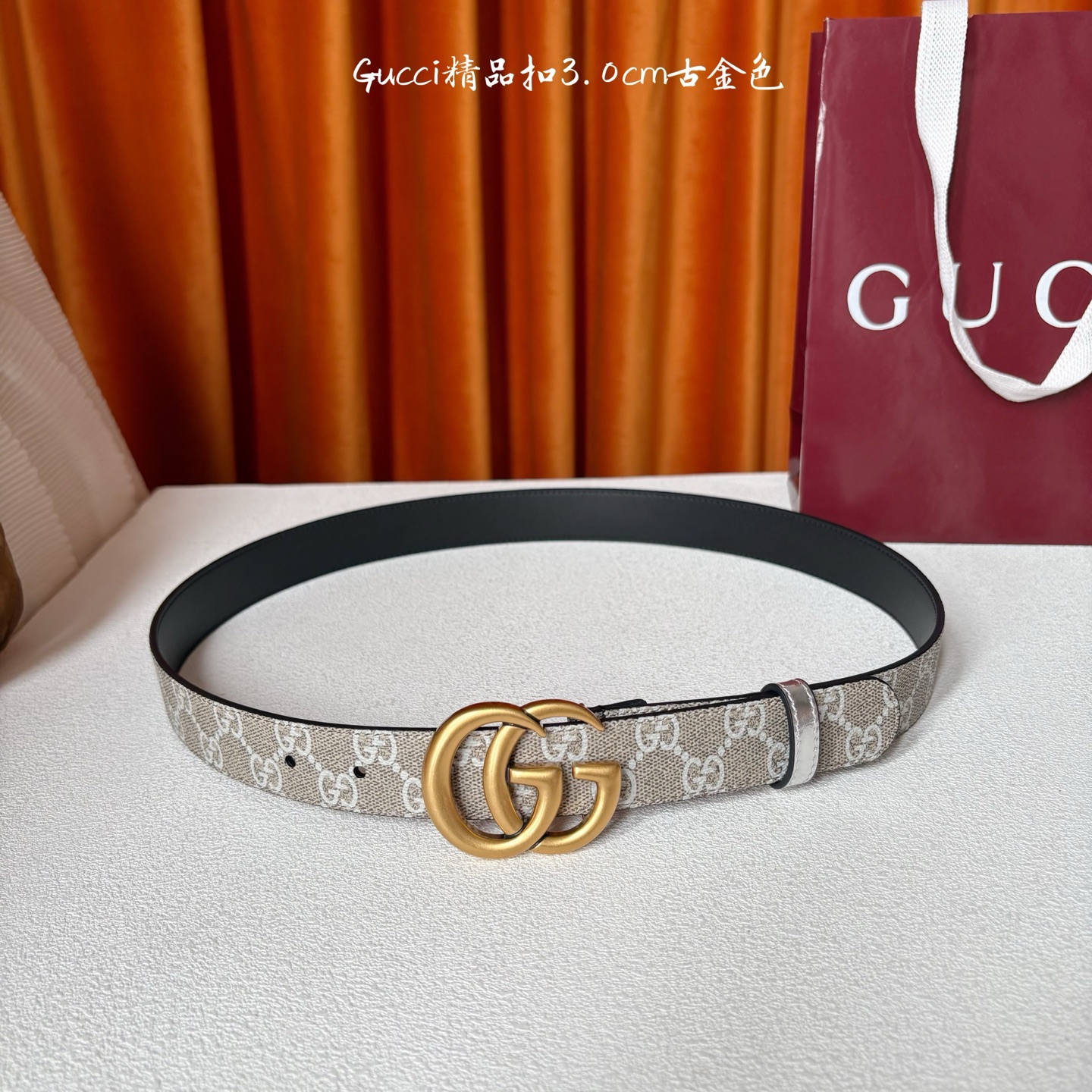 【Gucci】：原单面pvc印花腰带搭配原版皮底，经典双G扣，时尚大方，古奇又一时尚之作，宽度3.0cm