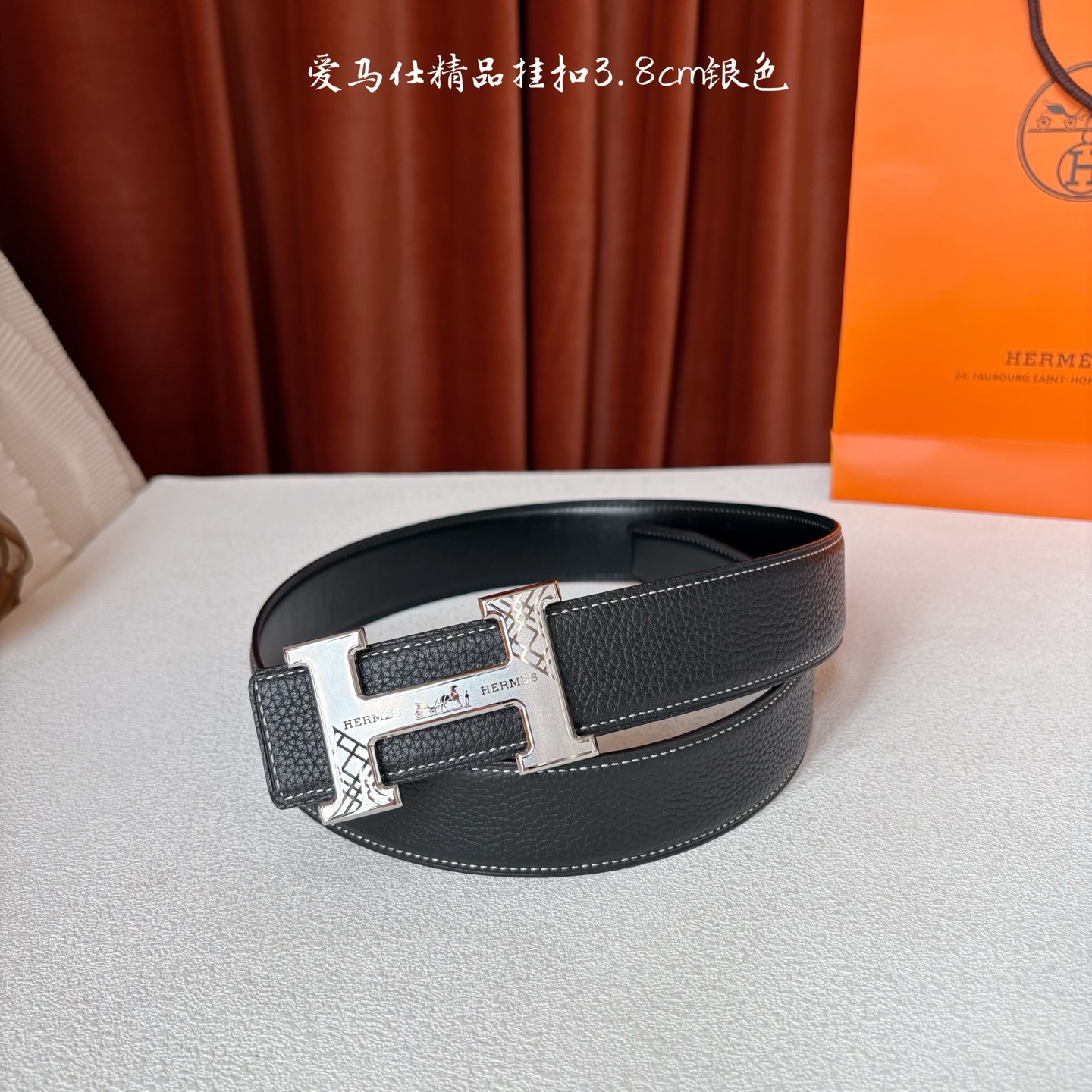 【爱马仕】Hermes 原单爱马仕，宽3.8cm进口原版皮带身，双面可两面用，精品电镀五金 ！