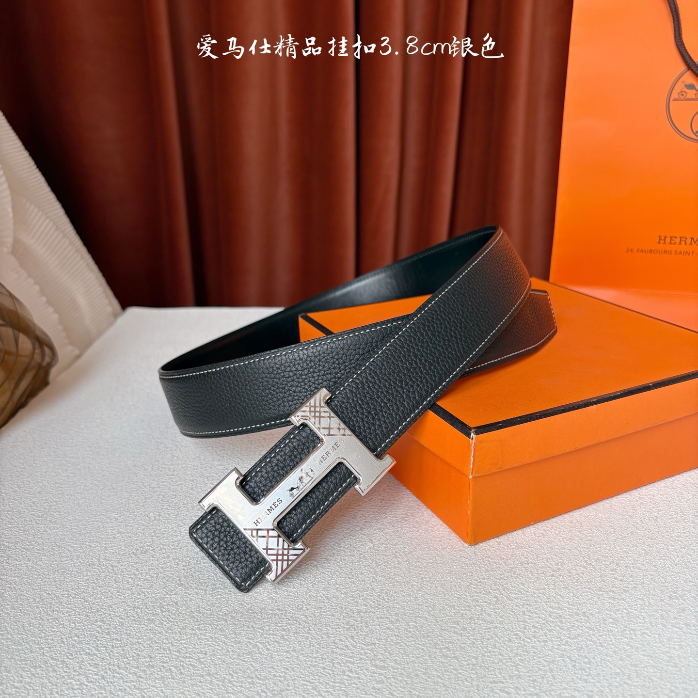 【爱马仕】Hermes 原单爱马仕，宽3.8cm进口原版皮带身，双面可两面用，精品电镀五金 ！