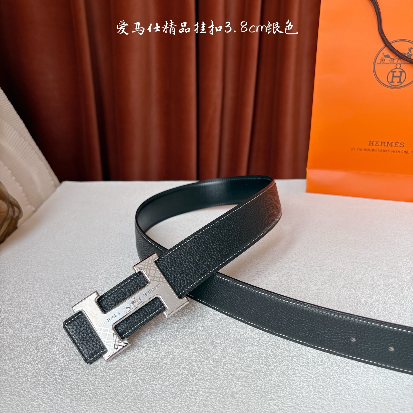 【爱马仕】Hermes 原单爱马仕，宽3.8cm进口原版皮带身，双面可两面用，精品电镀五金 ！
