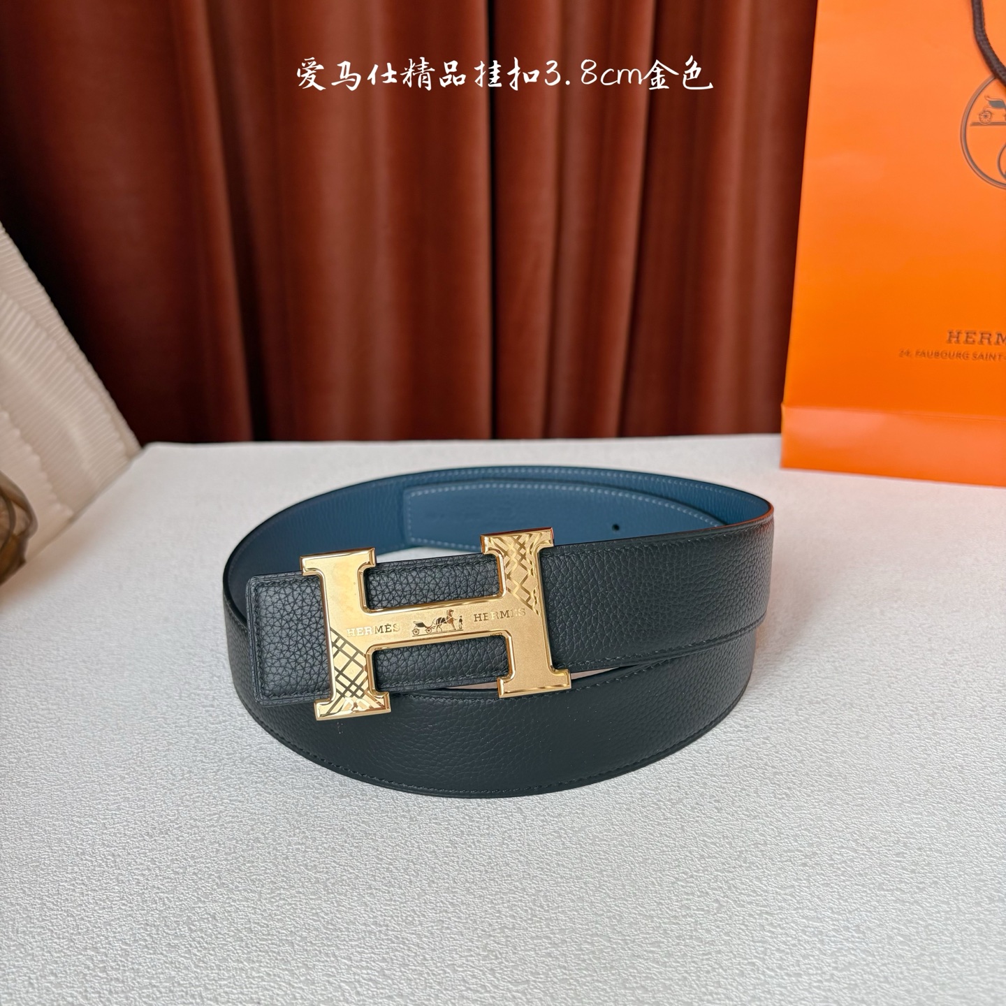 【爱马仕】Hermes 原单爱马仕，宽3.8cm进口原版皮带身，双面可两面用，精品电镀五金 ！