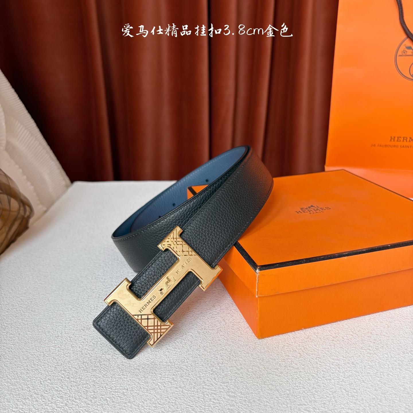 【爱马仕】Hermes 原单爱马仕，宽3.8cm进口原版皮带身，双面可两面用，精品电镀五金 ！