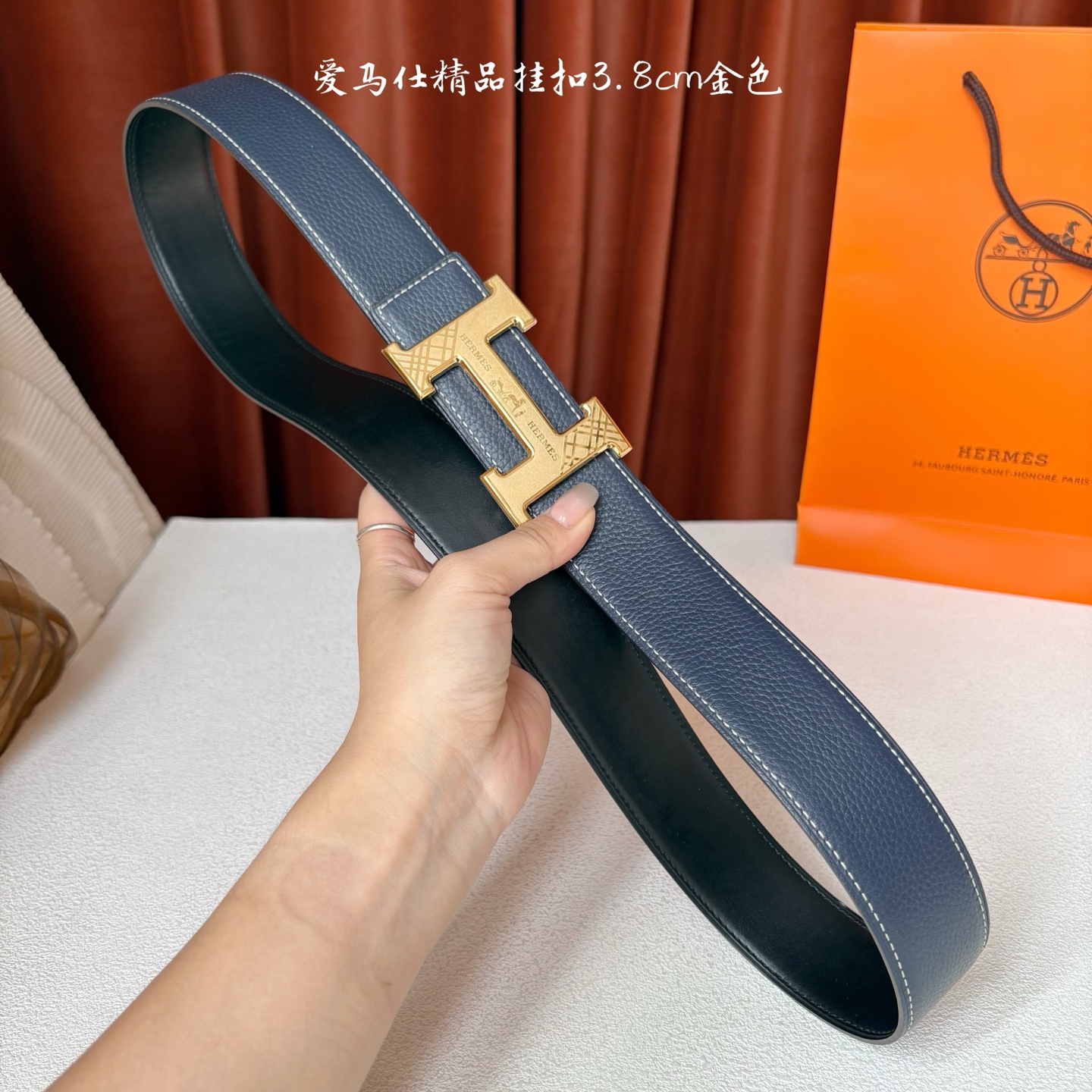 【爱马仕】Hermes 原单爱马仕，宽3.8cm进口原版皮带身，双面可两面用，精品电镀五金 ！