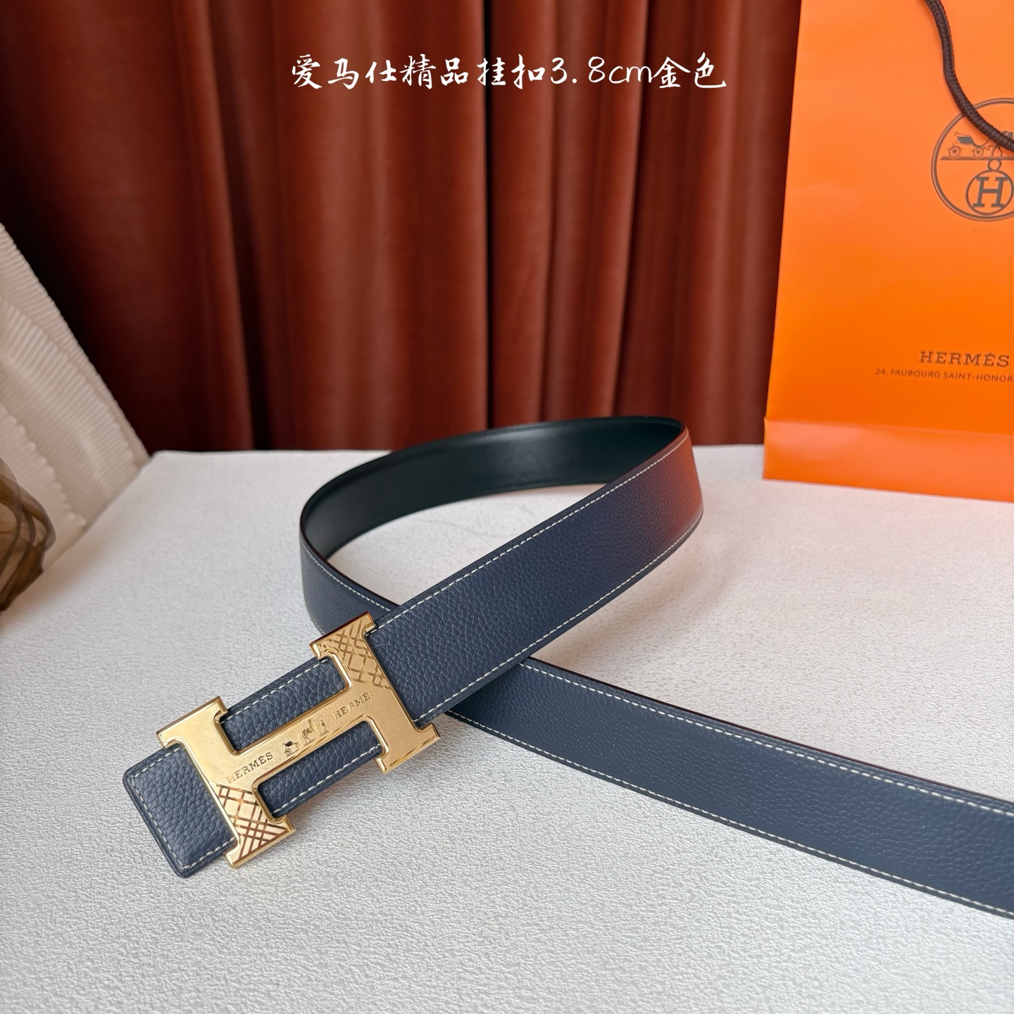 【爱马仕】Hermes 原单爱马仕，宽3.8cm进口原版皮带身，双面可两面用，精品电镀五金 ！