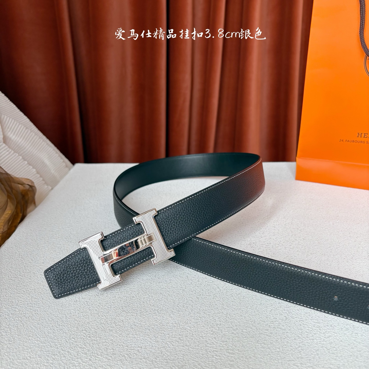 【爱马仕】Hermes 原单爱马仕，宽3.8cm进口原版皮带身，双面可两面用，精品电镀五金 ！