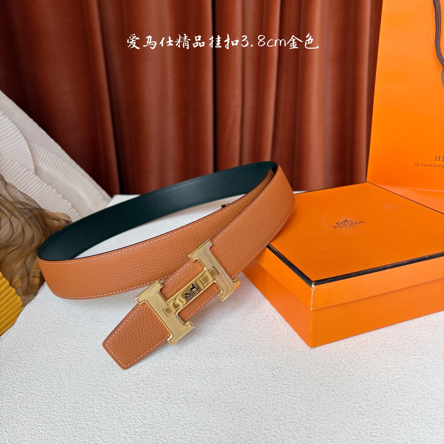 【爱马仕】Hermes 原单爱马仕，宽3.8cm进口原版皮带身，双面可两面用，精品电镀五金 ！