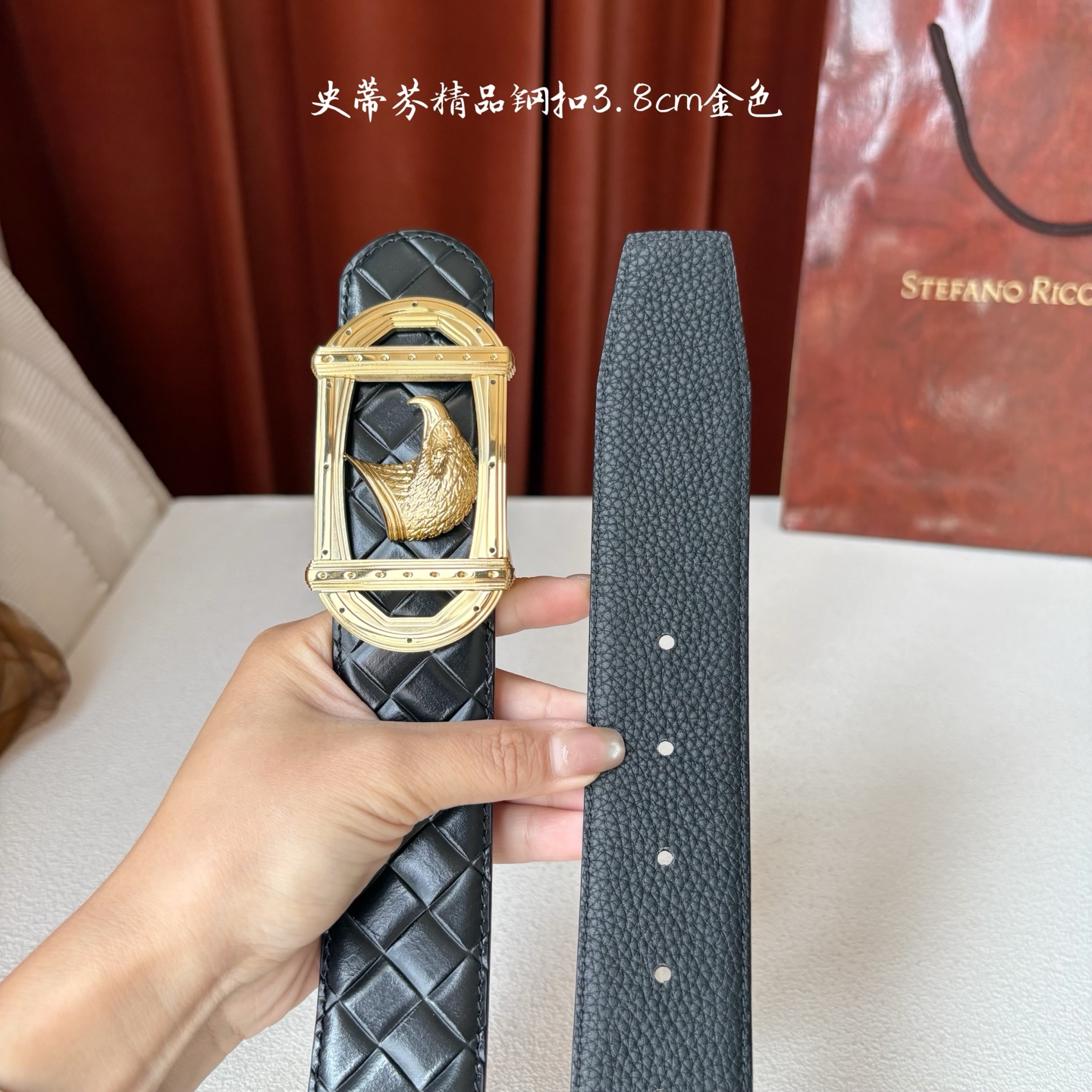 史蒂芬 原单双面进口小牛皮 搭配精品鹰头钢扣