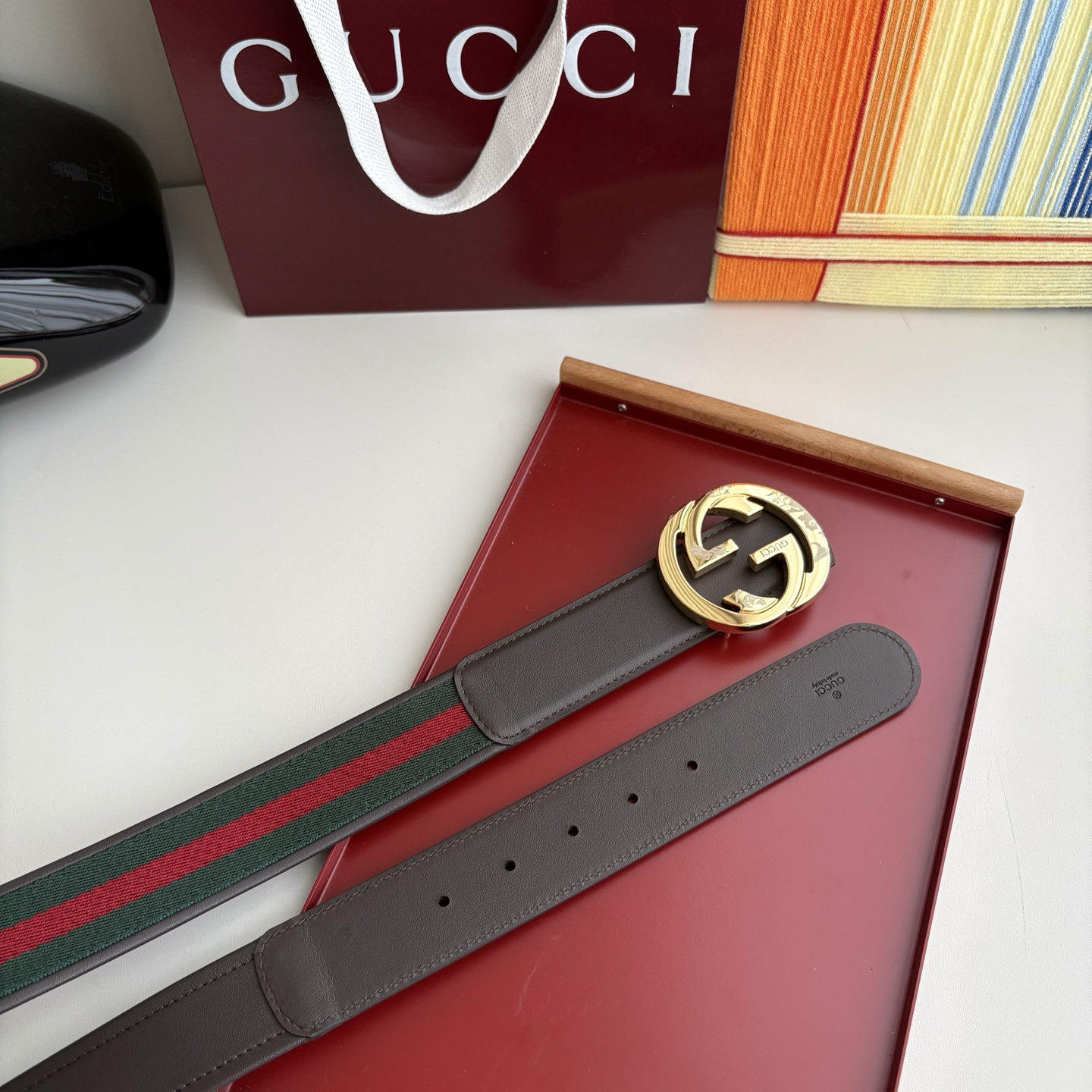Gucci 经典原单品质，红蓝织带拼接小牛皮，原单精品挂扣，精工制作，细节看图，实物拍摄，高端奢华，宽度