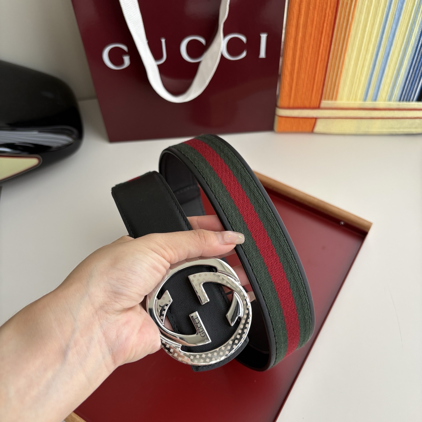Gucci 经典原单品质，红绿织带拼接小牛皮，原单精品挂扣，精工制作，细节看图，实物拍摄，高端奢华，宽度