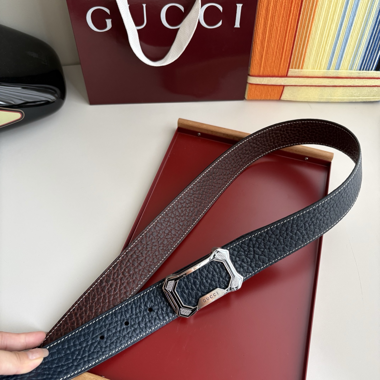 Gucci 经典原单品质，双面小牛皮，原单精品内穿钢扣，精工制作，细节看图，实物拍摄，高端奢华，宽度3.