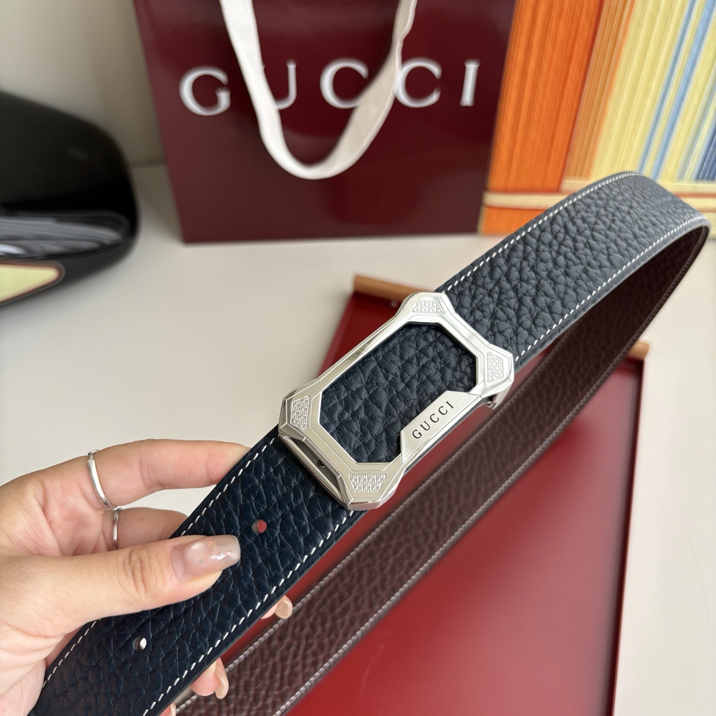 Gucci 经典原单品质，双面小牛皮，原单精品内穿钢扣，精工制作，细节看图，实物拍摄，高端奢华，宽度3.