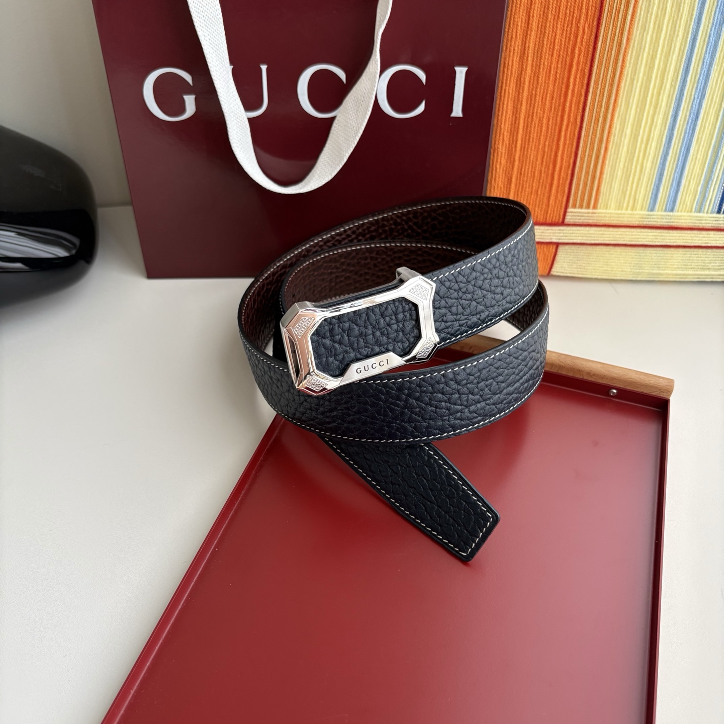 Gucci 经典原单品质，双面小牛皮，原单精品内穿钢扣，精工制作，细节看图，实物拍摄，高端奢华，宽度3.