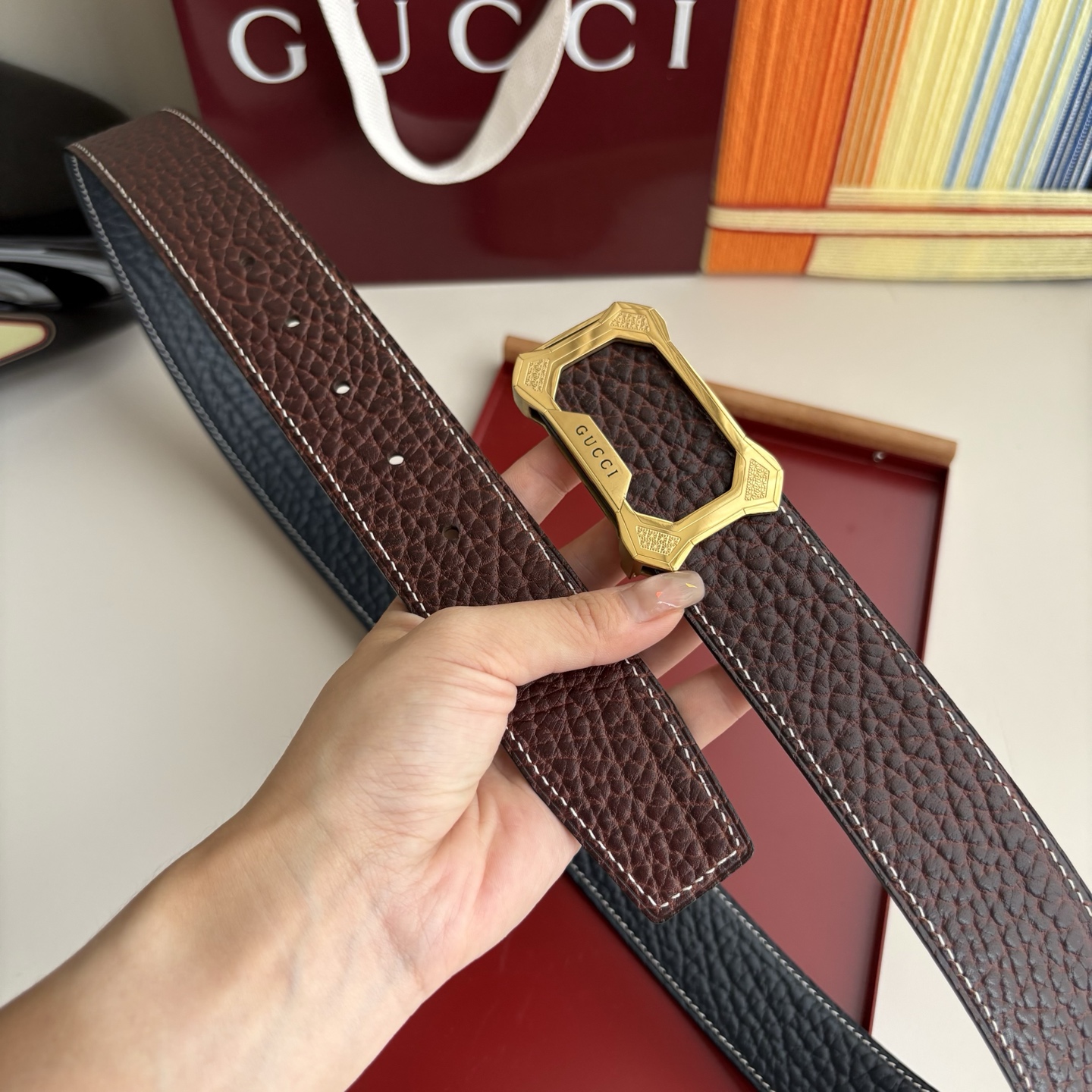 Gucci 经典原单品质，双面小牛皮，原单精品内穿钢扣，精工制作，细节看图，实物拍摄，高端奢华，宽度3.
