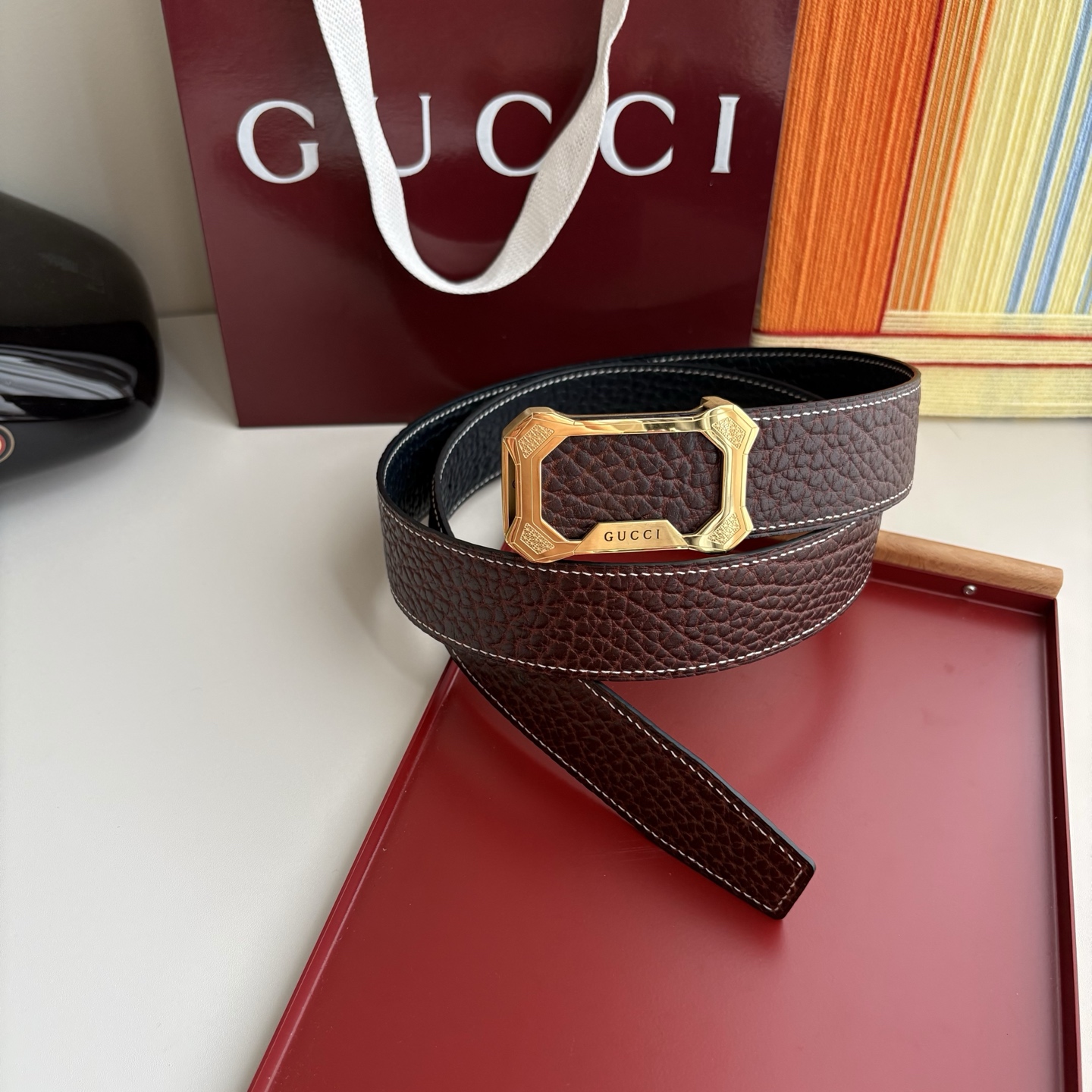 Gucci 经典原单品质，双面小牛皮，原单精品内穿钢扣，精工制作，细节看图，实物拍摄，高端奢华，宽度3.
