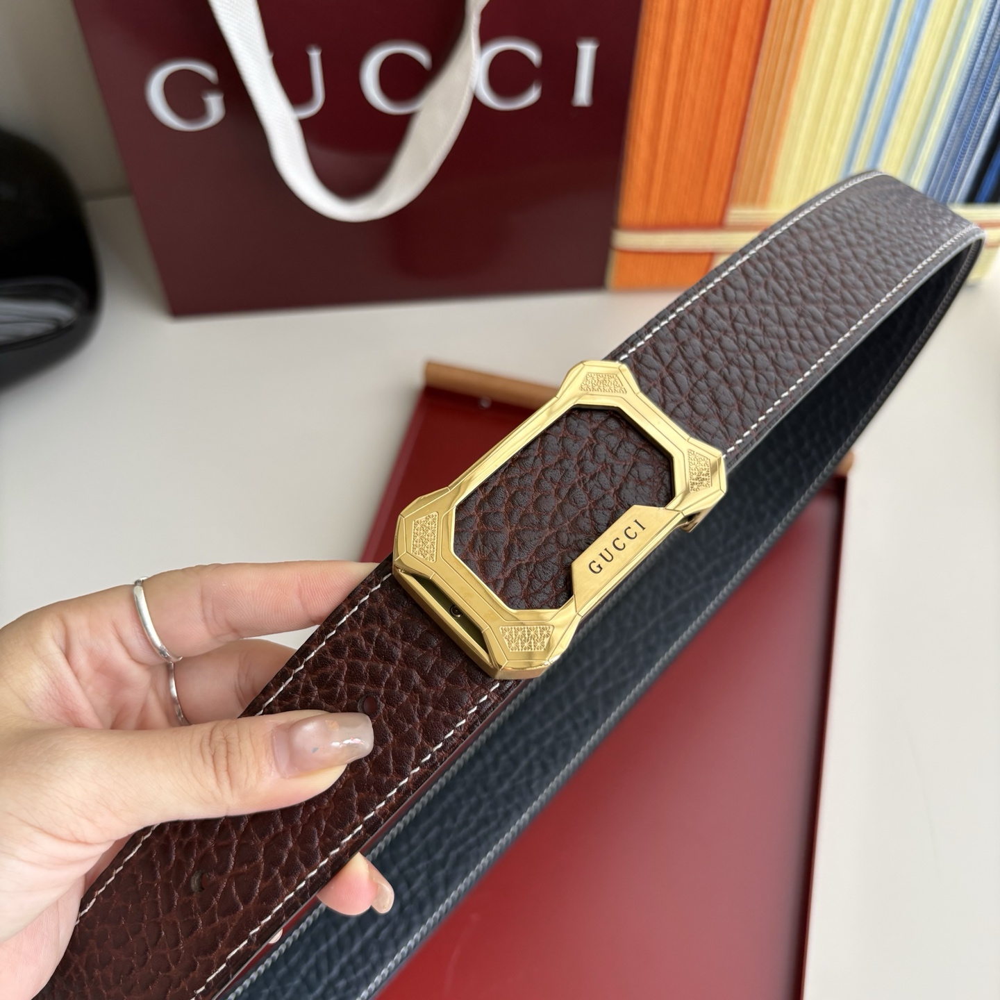 Gucci 经典原单品质，双面小牛皮，原单精品内穿钢扣，精工制作，细节看图，实物拍摄，高端奢华，宽度3.