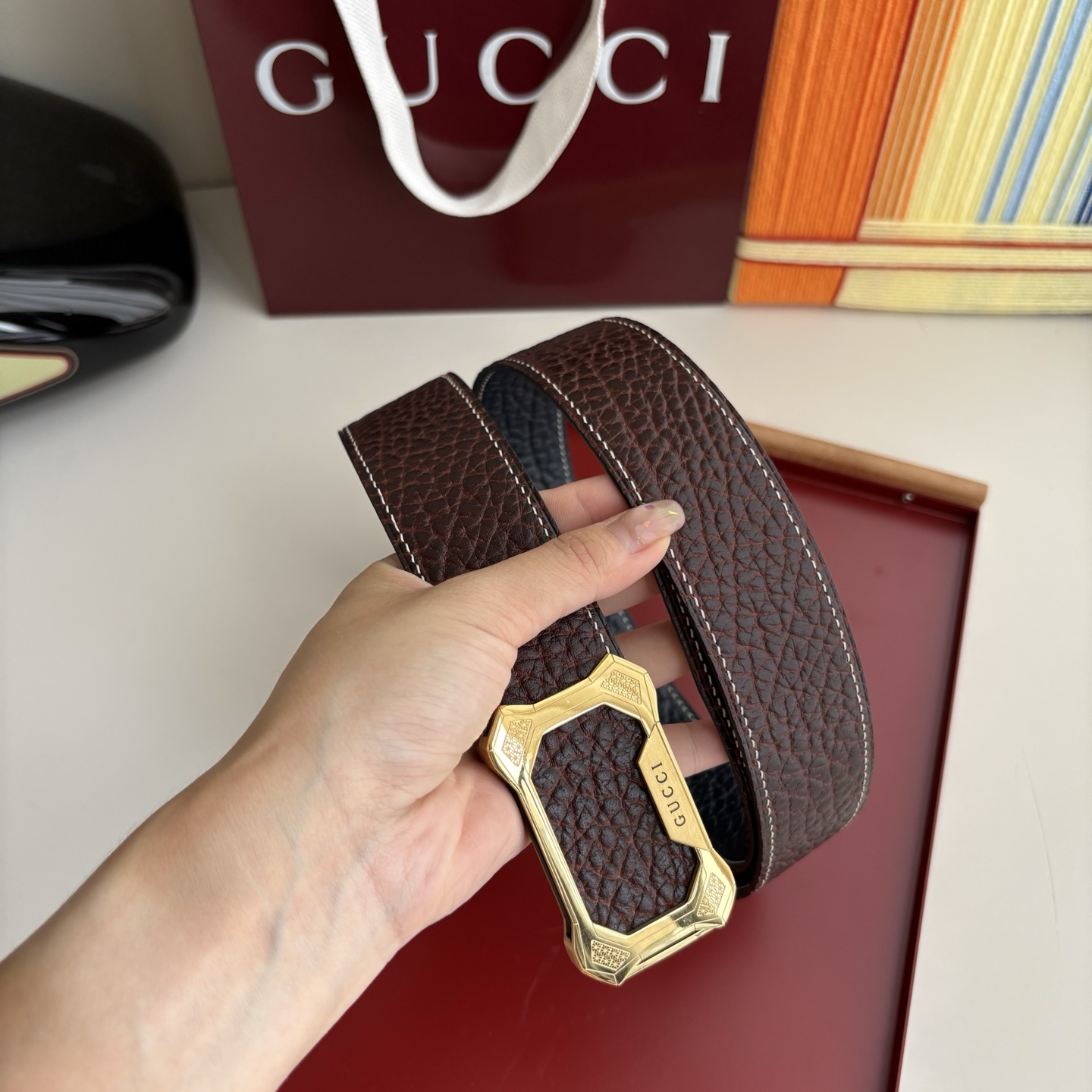 Gucci 经典原单品质，双面小牛皮，原单精品内穿钢扣，精工制作，细节看图，实物拍摄，高端奢华，宽度3.