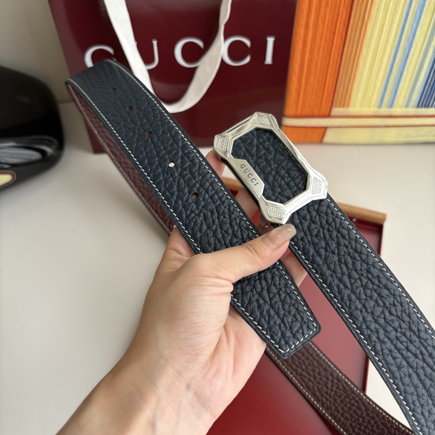 Gucci 经典原单品质，双面小牛皮，原单精品内穿钢扣，精工制作，细节看图，实物拍摄，高端奢华，宽度3.