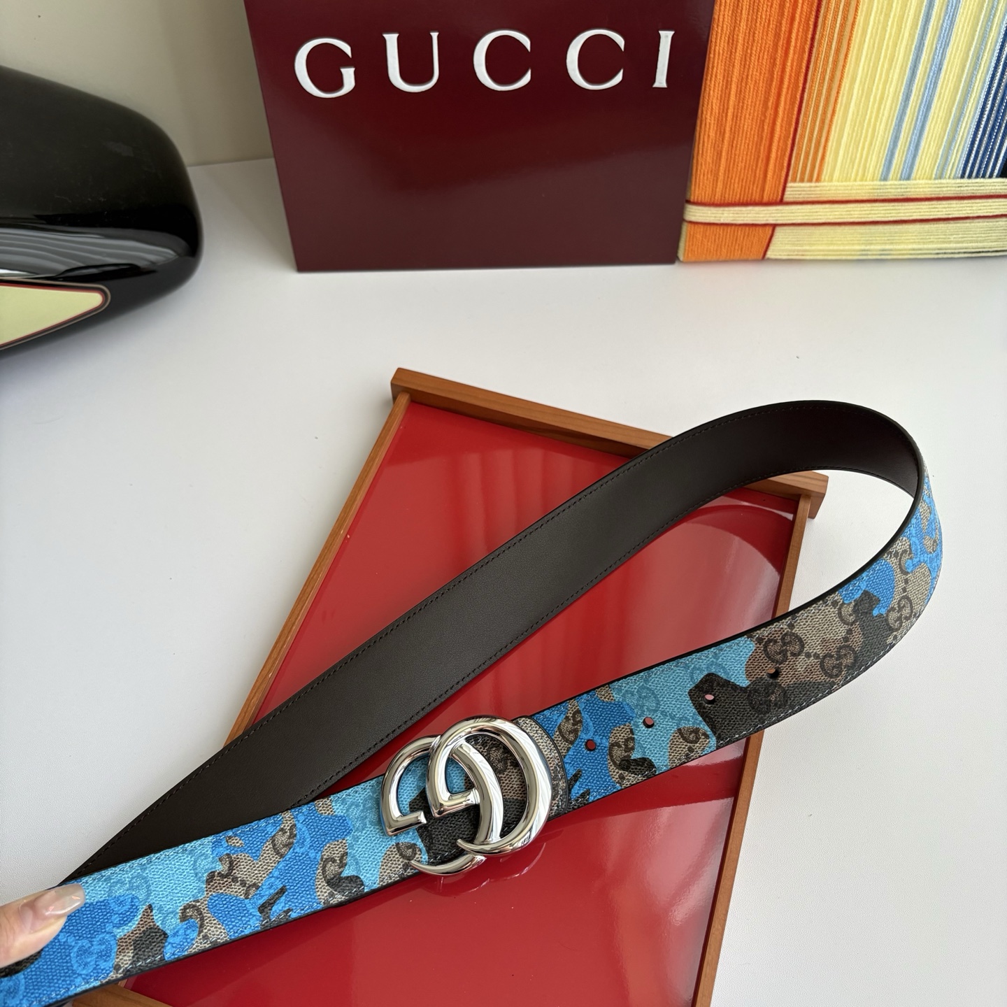 Gucci 经典原单品质，新款蓝色印花搭配原版平纹底，纯铜挂扣，精工制作，细节看图，实物拍摄，高端奢华，