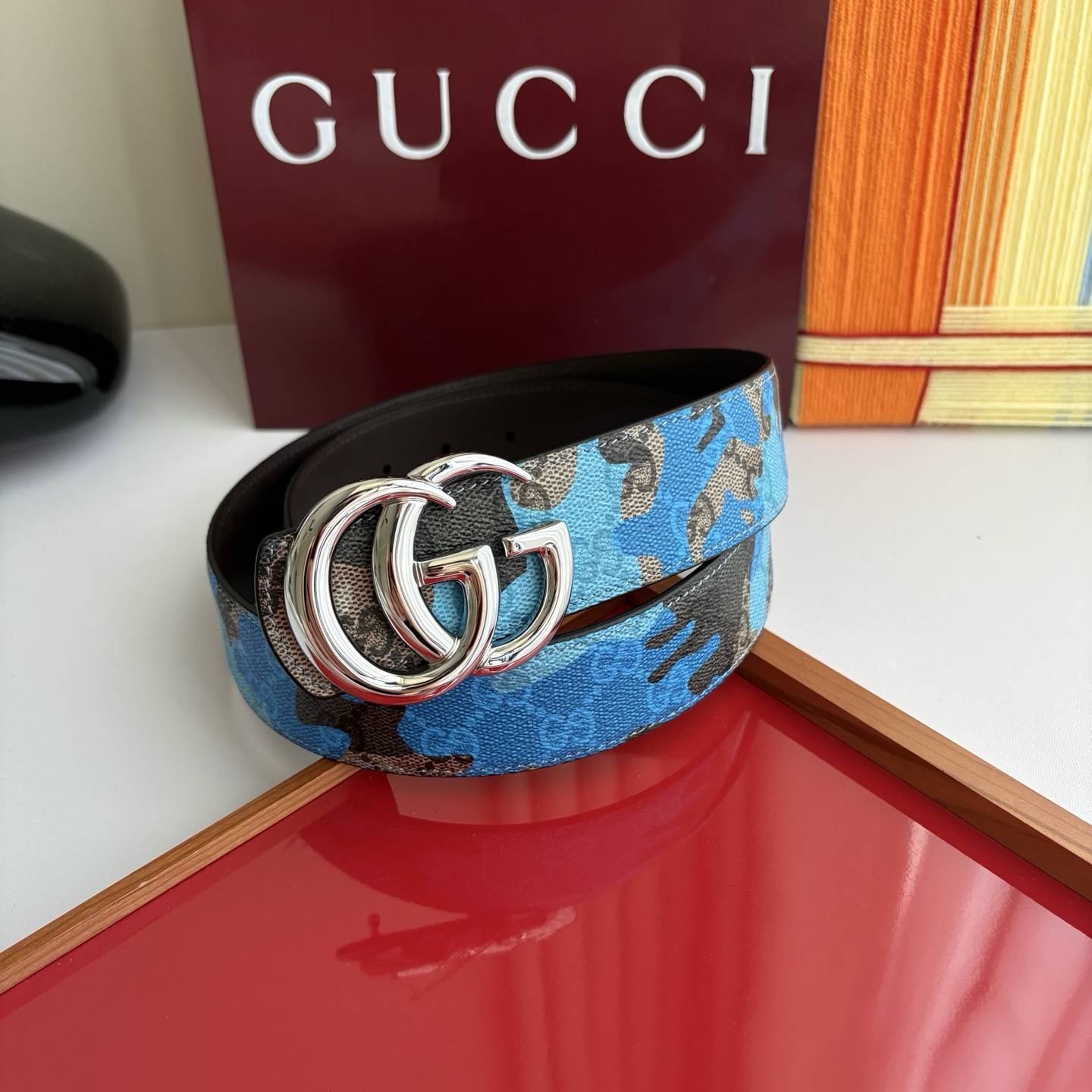 Gucci 经典原单品质，新款蓝色印花搭配原版平纹底，纯铜挂扣，精工制作，细节看图，实物拍摄，高端奢华，