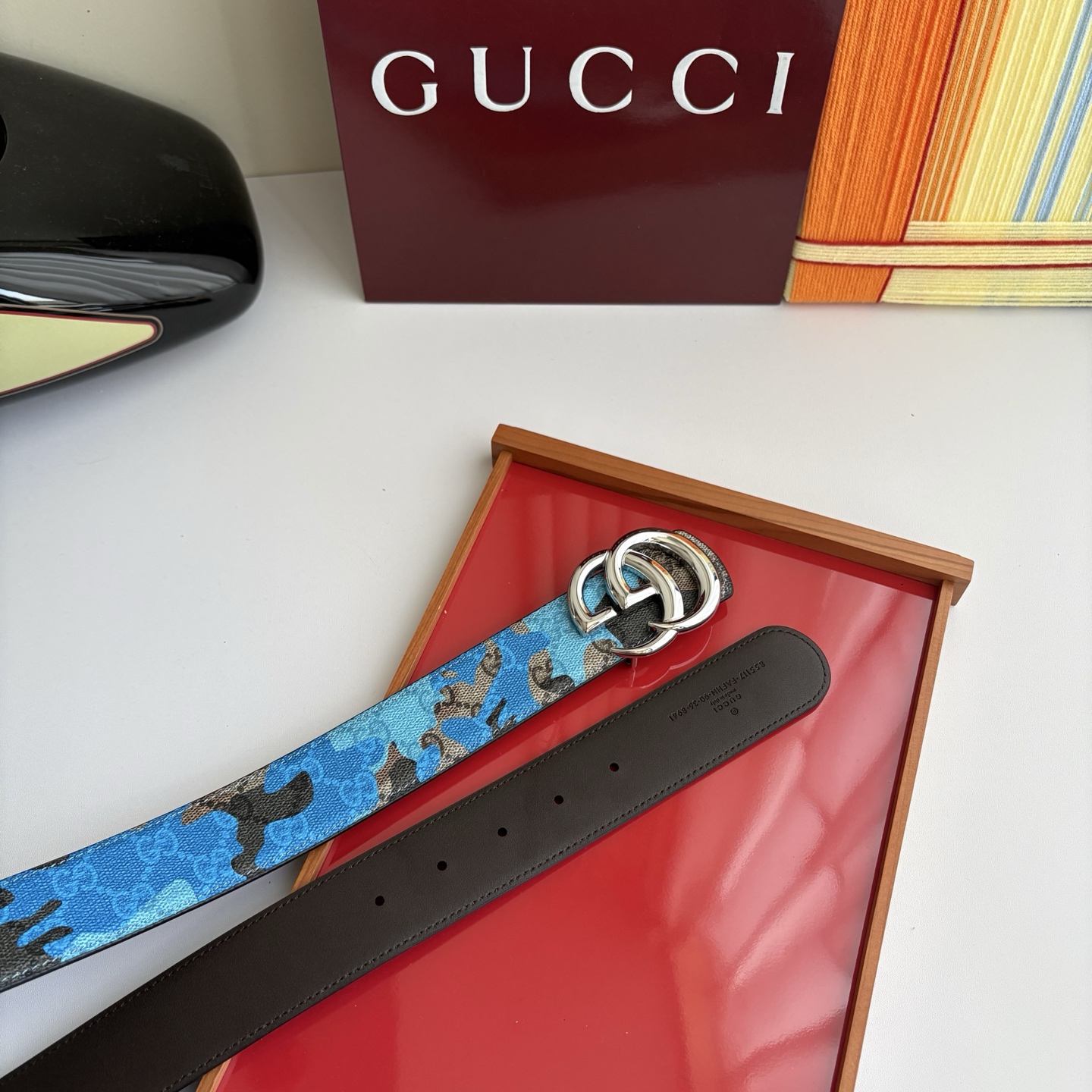 Gucci 经典原单品质，新款蓝色印花搭配原版平纹底，纯铜挂扣，精工制作，细节看图，实物拍摄，高端奢华，