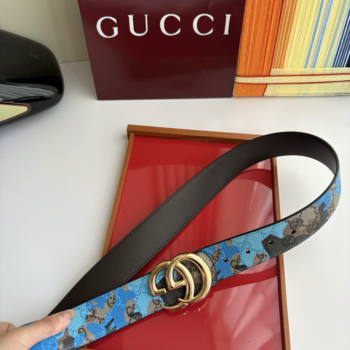 Gucci 经典原单品质，新款蓝色印花搭配原版平纹底，纯铜挂扣，精工制作，细节看图，实物拍摄，高端奢华，