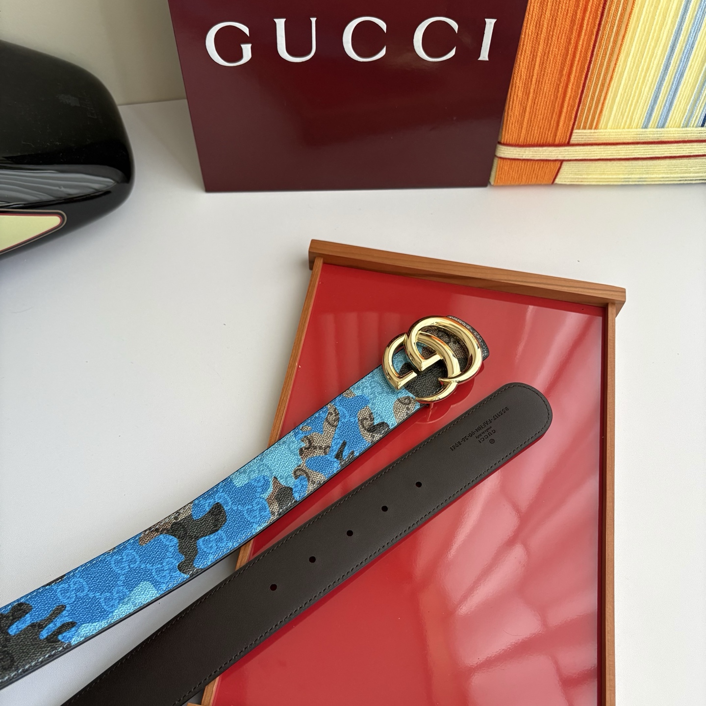 Gucci 经典原单品质，新款蓝色印花搭配原版平纹底，纯铜挂扣，精工制作，细节看图，实物拍摄，高端奢华，