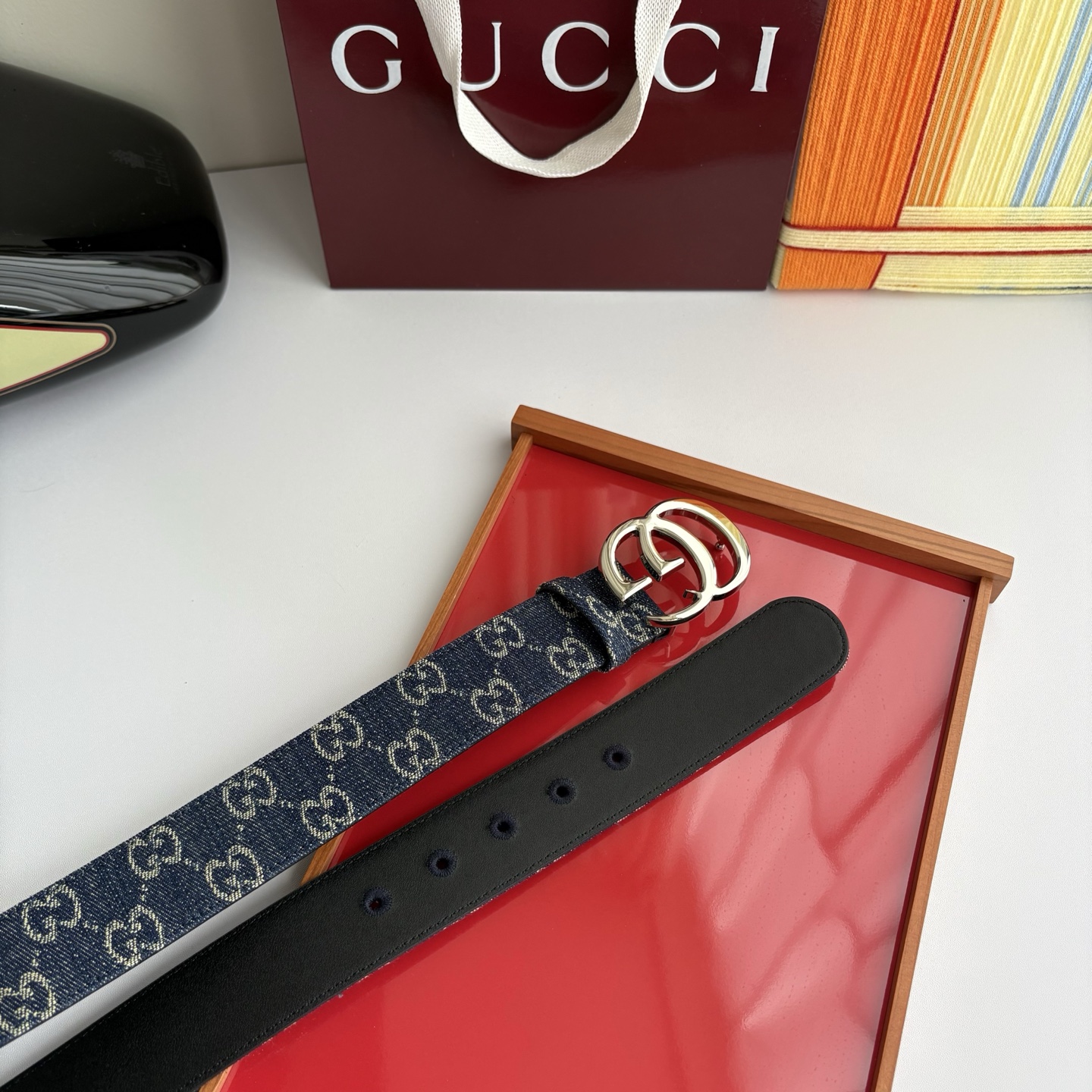 Gucci 经典原单品质，牛仔布品牌印花logo搭配原版平纹皮底，纯铜精品扣，精工制作，细节看图，实物拍