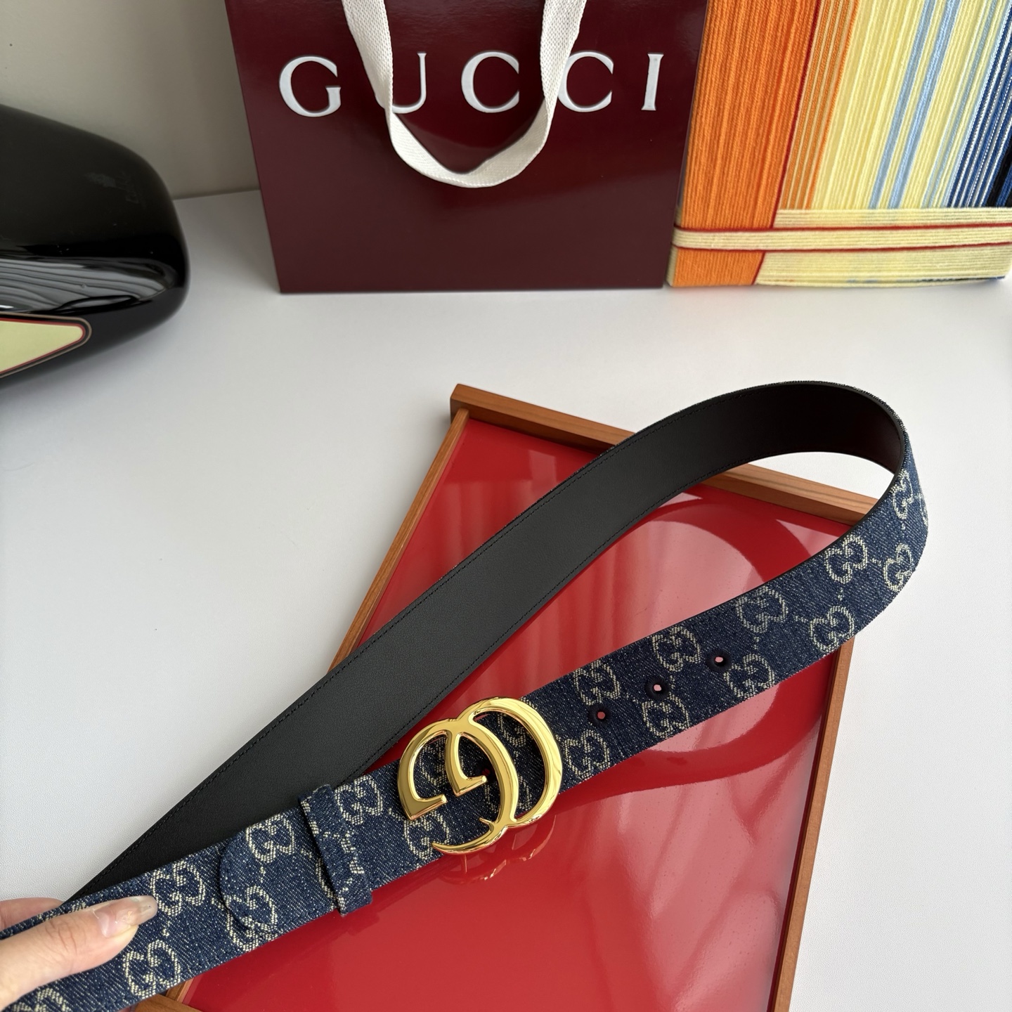 Gucci 经典原单品质，牛仔布品牌印花logo搭配原版平纹皮底，纯铜精品扣，精工制作，细节看图，实物拍
