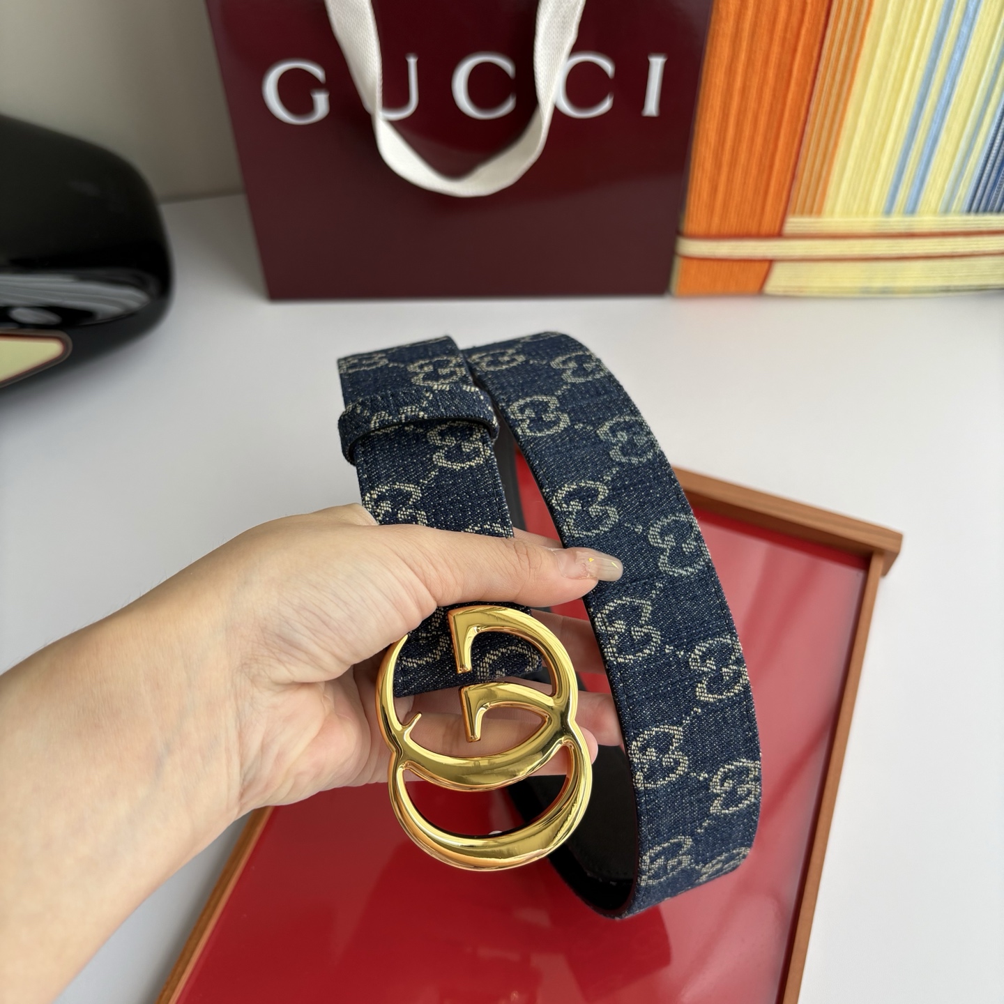 Gucci 经典原单品质，牛仔布品牌印花logo搭配原版平纹皮底，纯铜精品扣，精工制作，细节看图，实物拍