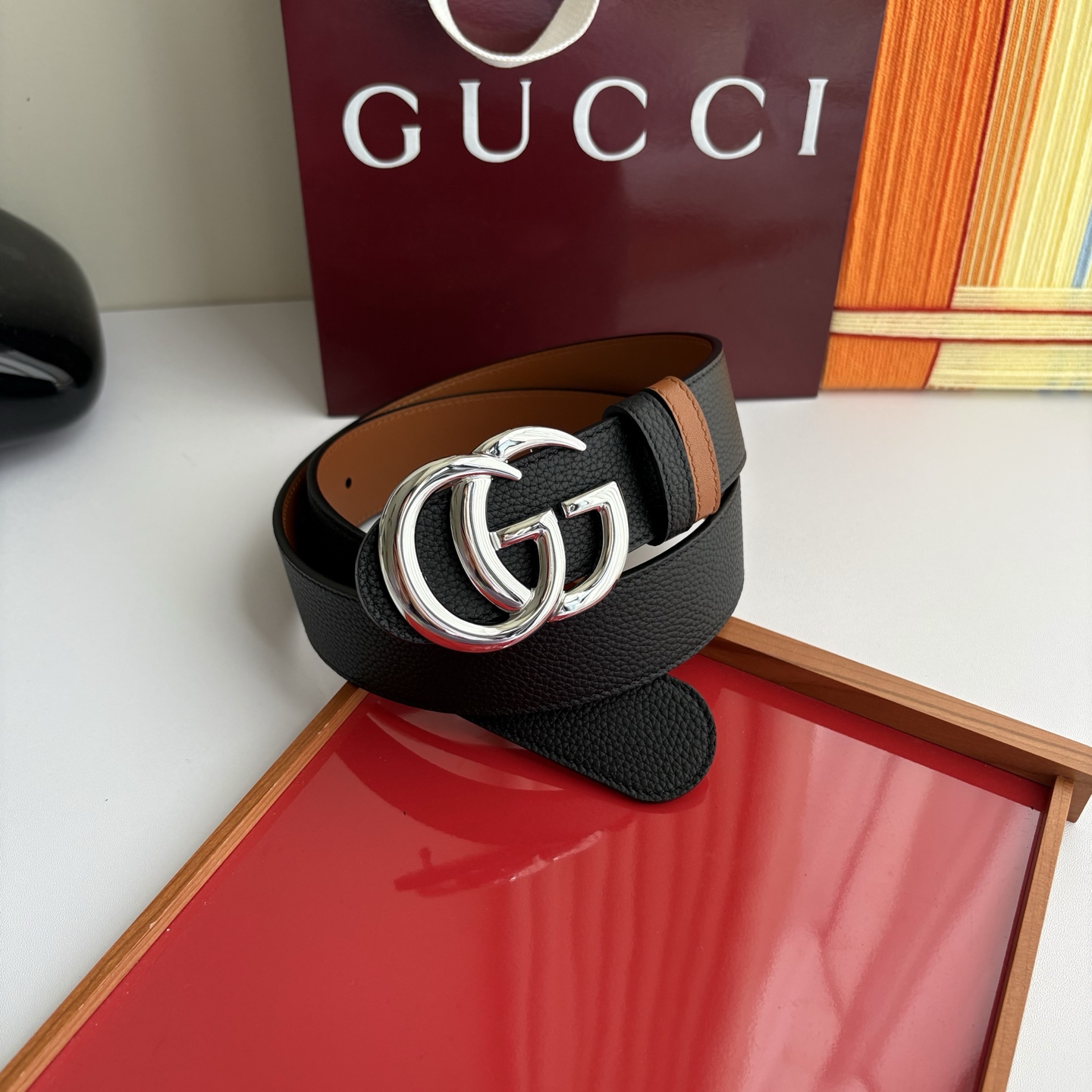 Gucci 经典原单品质，荔枝纹面搭土黄平纹底，精品铜扣，精工制作，细节看图，实物拍摄，高端奢华，宽度4