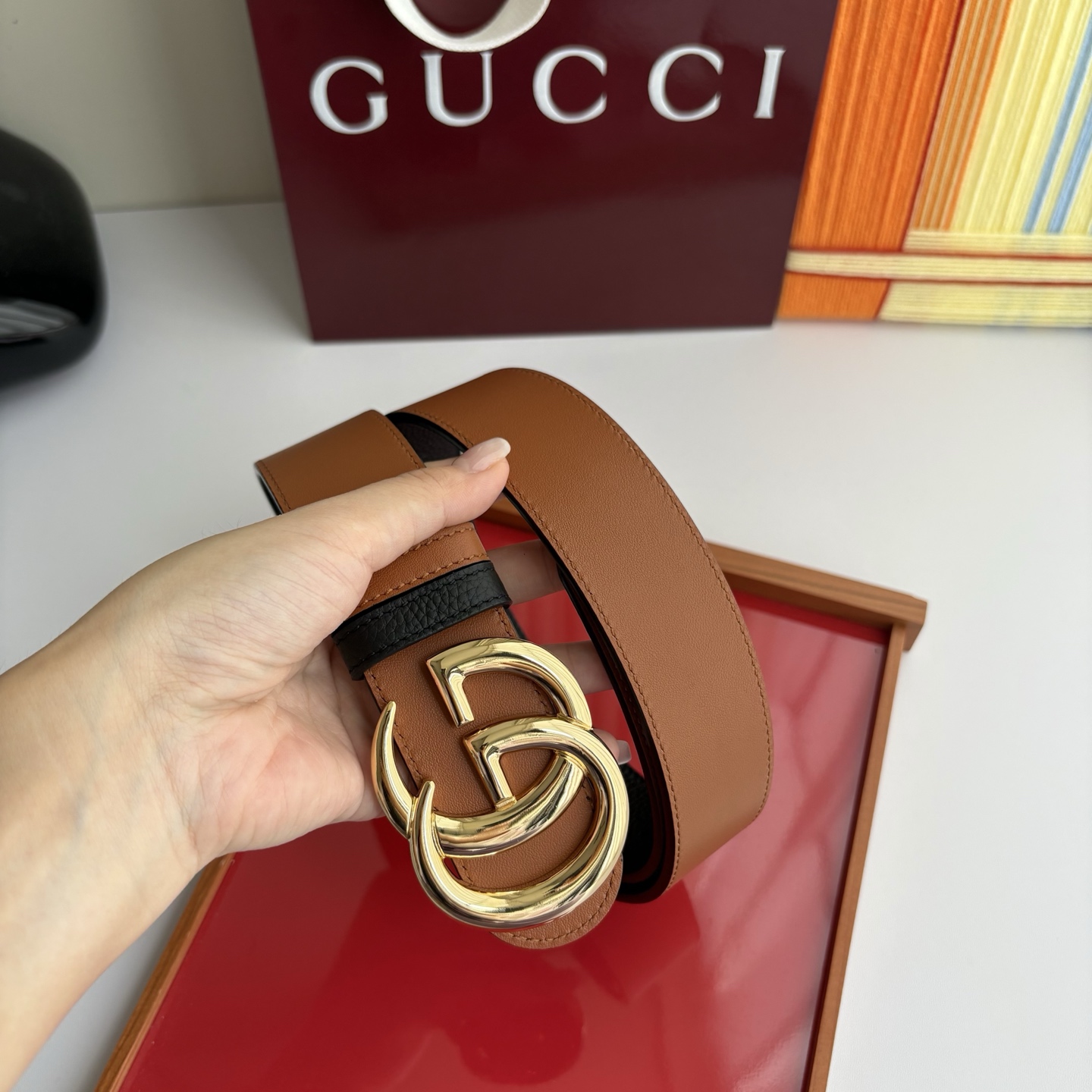 Gucci 经典原单品质，荔枝纹面搭土黄平纹底，精品铜扣，精工制作，细节看图，实物拍摄，高端奢华，宽度4