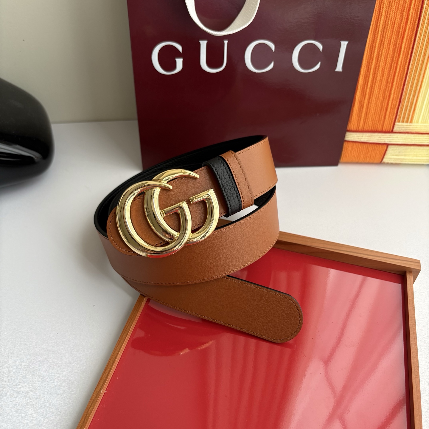 Gucci 经典原单品质，荔枝纹面搭土黄平纹底，精品铜扣，精工制作，细节看图，实物拍摄，高端奢华，宽度4