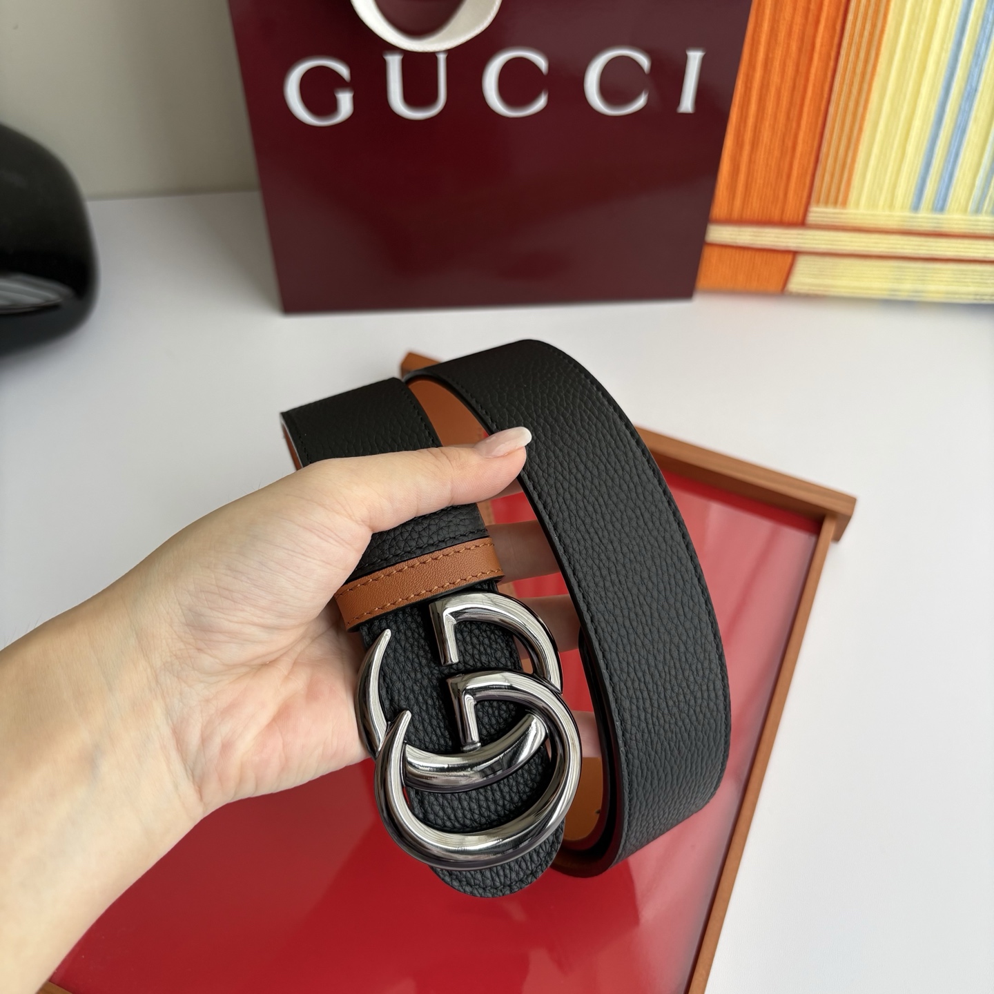 Gucci 经典原单品质，荔枝纹面搭土黄平纹底，精品铜扣，精工制作，细节看图，实物拍摄，高端奢华，宽度4