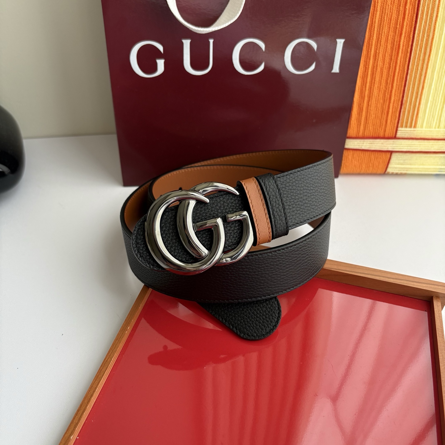 Gucci 经典原单品质，荔枝纹面搭土黄平纹底，精品铜扣，精工制作，细节看图，实物拍摄，高端奢华，宽度4