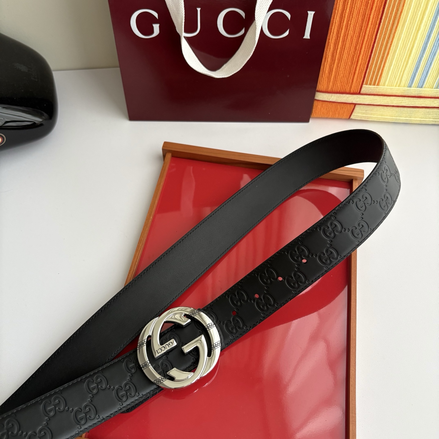 Gucci 经典原单品质，压花面搭配原版平纹底，精品铜扣，精工制作，细节看图，实物拍摄，高端奢华，宽度4