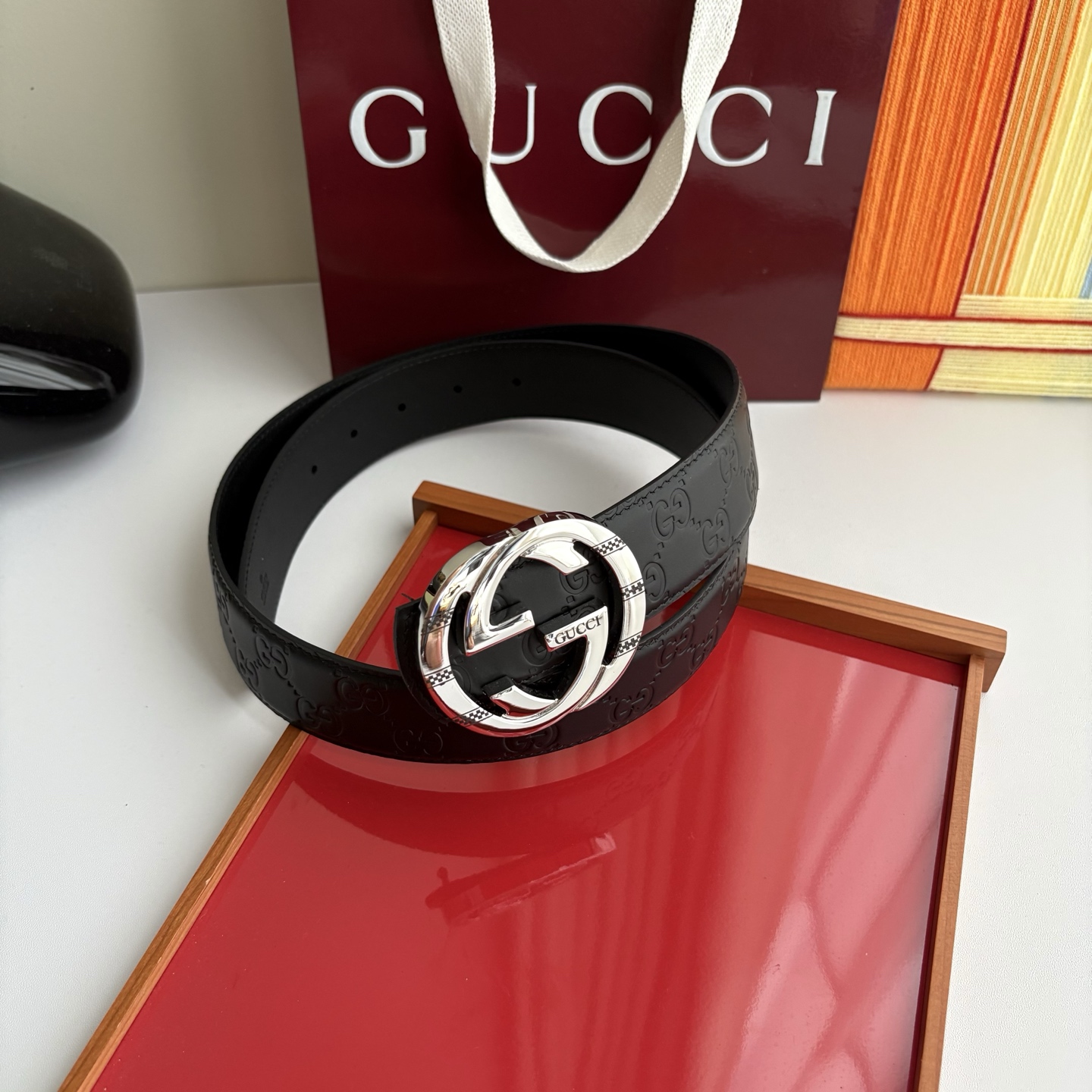Gucci 经典原单品质，压花面搭配原版平纹底，精品铜扣，精工制作，细节看图，实物拍摄，高端奢华，宽度4