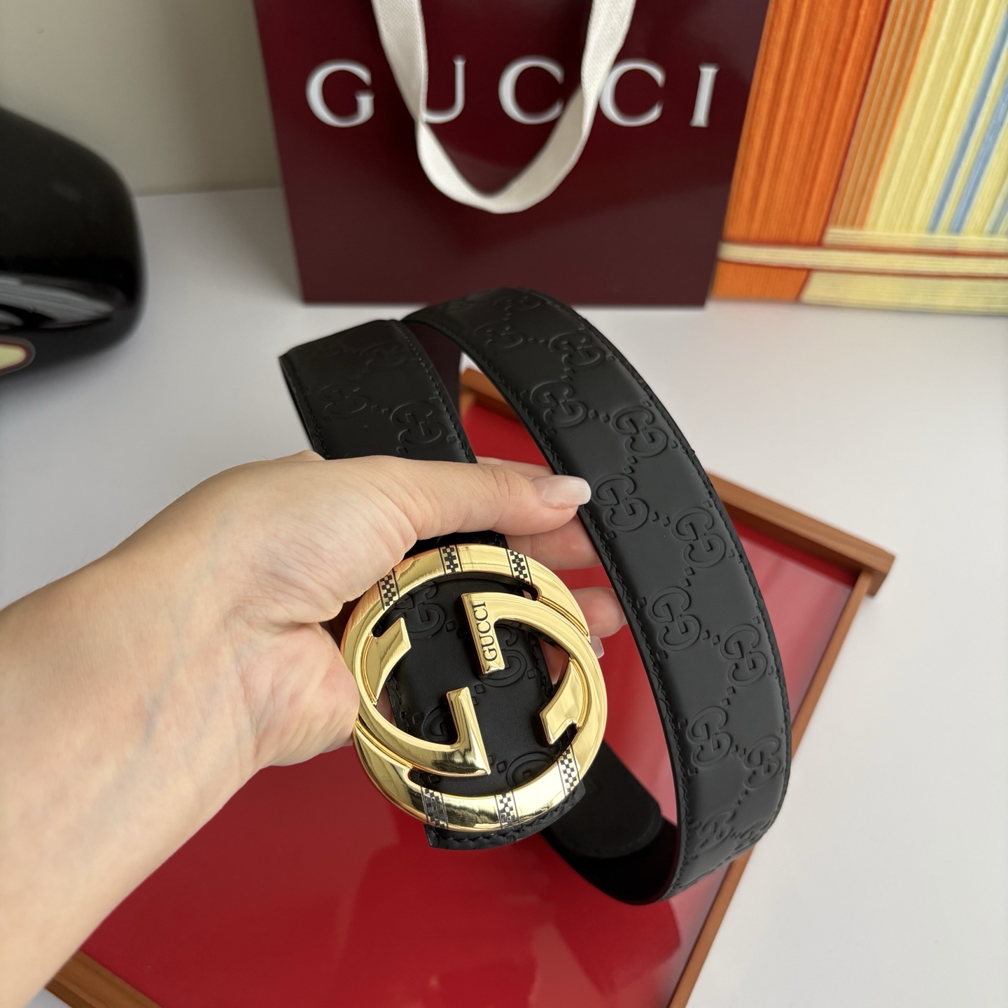 Gucci 经典原单品质，压花面搭配原版平纹底，精品铜扣，精工制作，细节看图，实物拍摄，高端奢华，宽度4