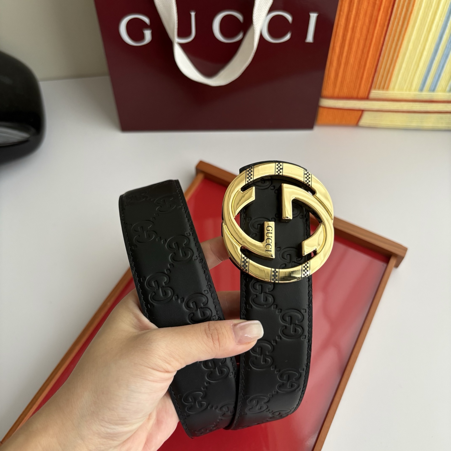 Gucci 经典原单品质，压花面搭配原版平纹底，精品铜扣，精工制作，细节看图，实物拍摄，高端奢华，宽度4