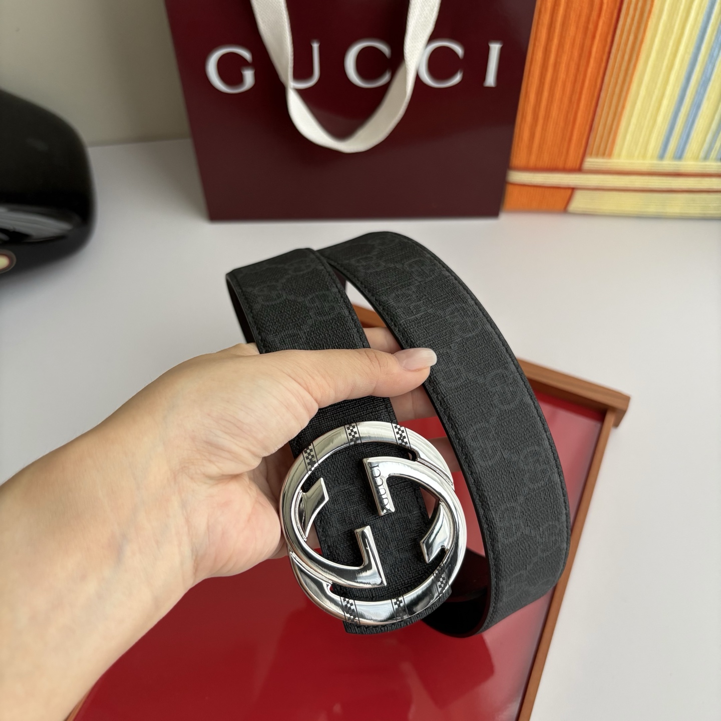 Gucci 经典原单品质，印花面搭配原版平纹底，精品铜扣，精工制作，细节看图，实物拍摄，高端奢华，宽度4